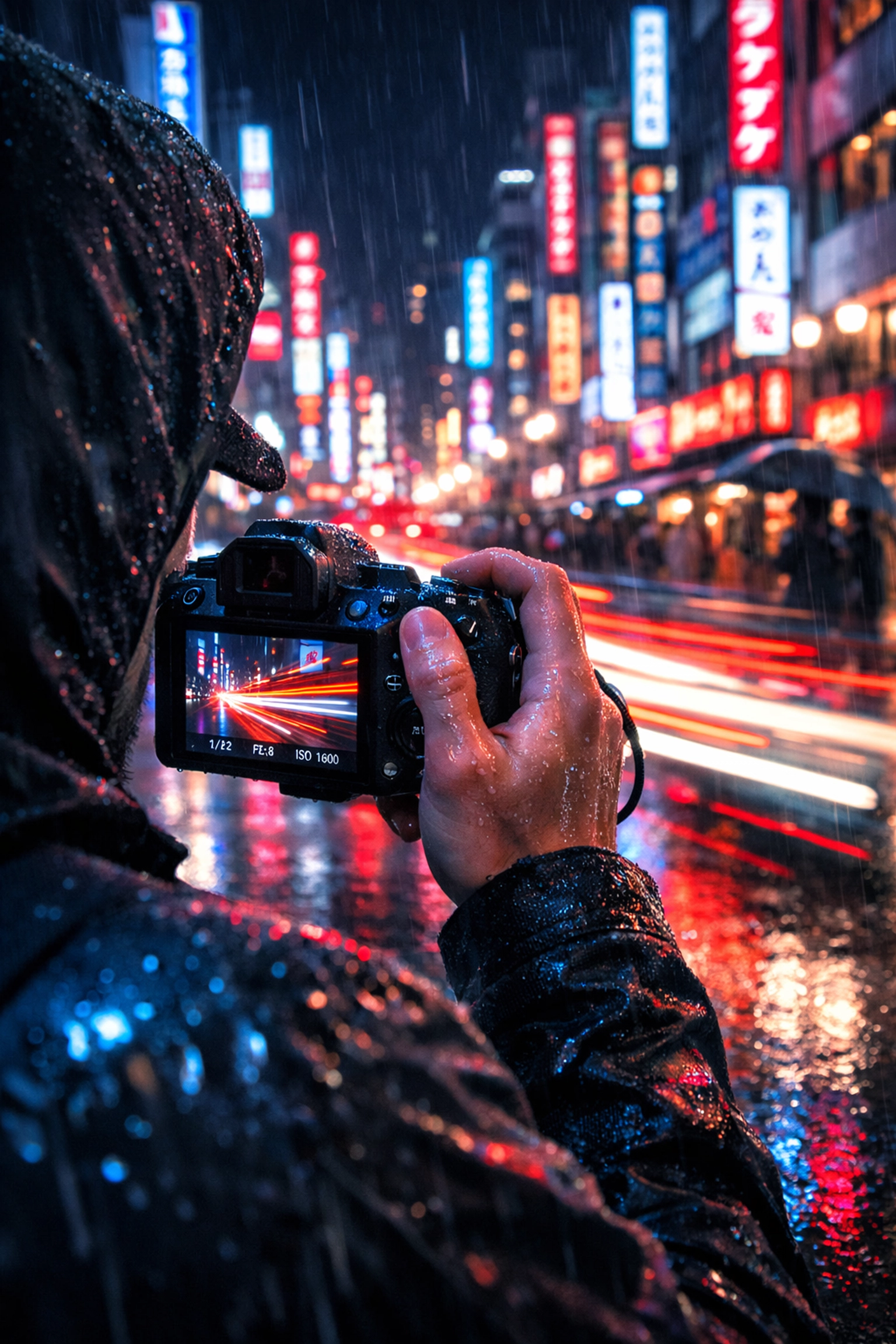 Handheld low-light street photography in a neon city demonstrating the stabilization of the best mirrorless camera.