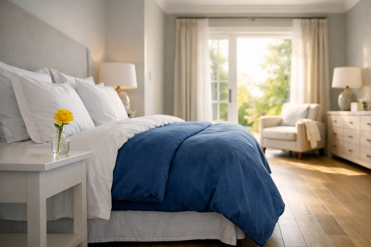 A tranquil bedroom sanctuary following a deep professional house cleaning in Billerica, MA.