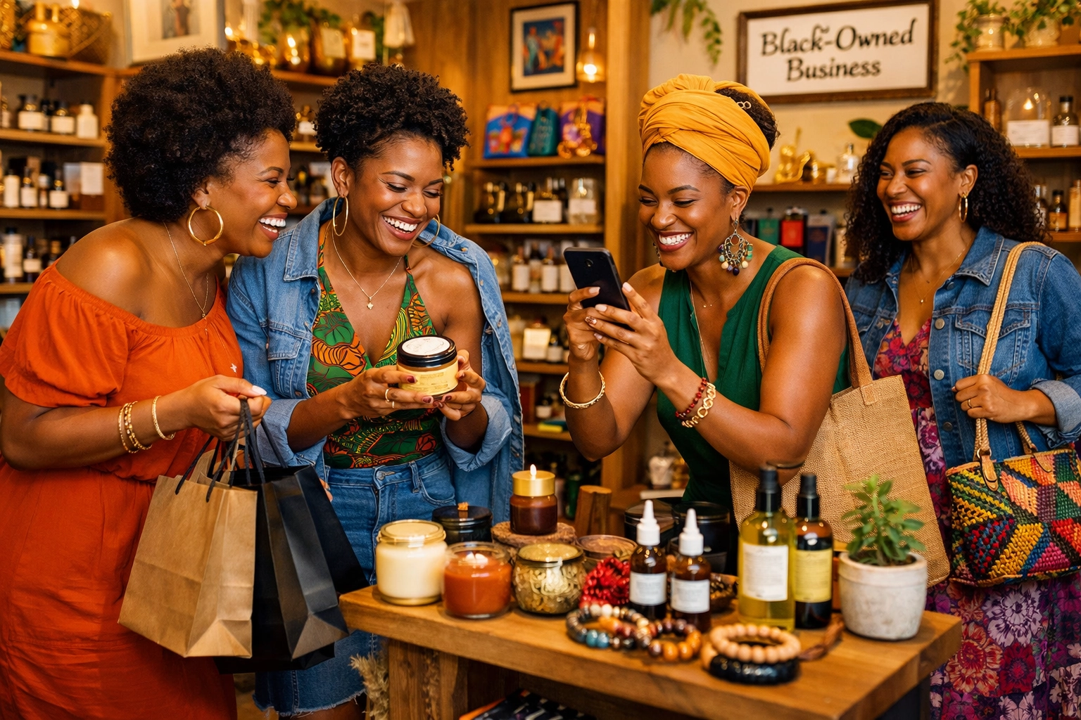 From Ancient Kemet to Modern Moguls: 5 Things Happening Right Now in Black Business (January 30, 2026) Black women shopping at Black-owned boutique demonstrating $2 trillion consumer buying power