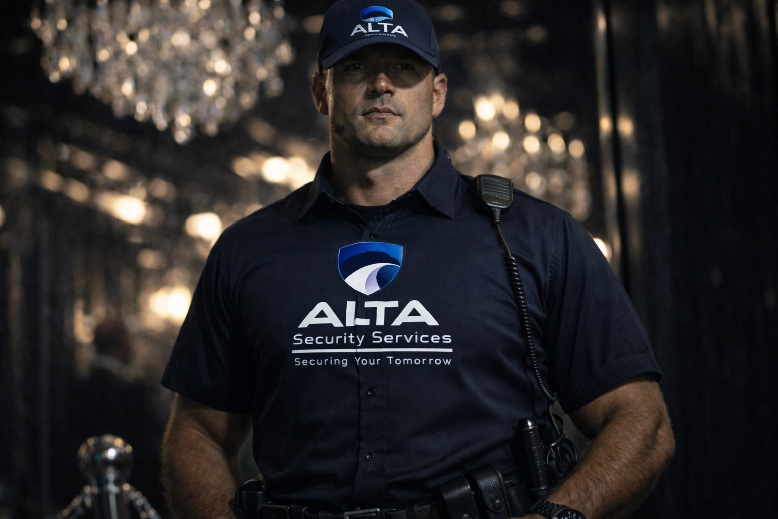 Professional event security guard at corporate event entrance in Richmond Virginia