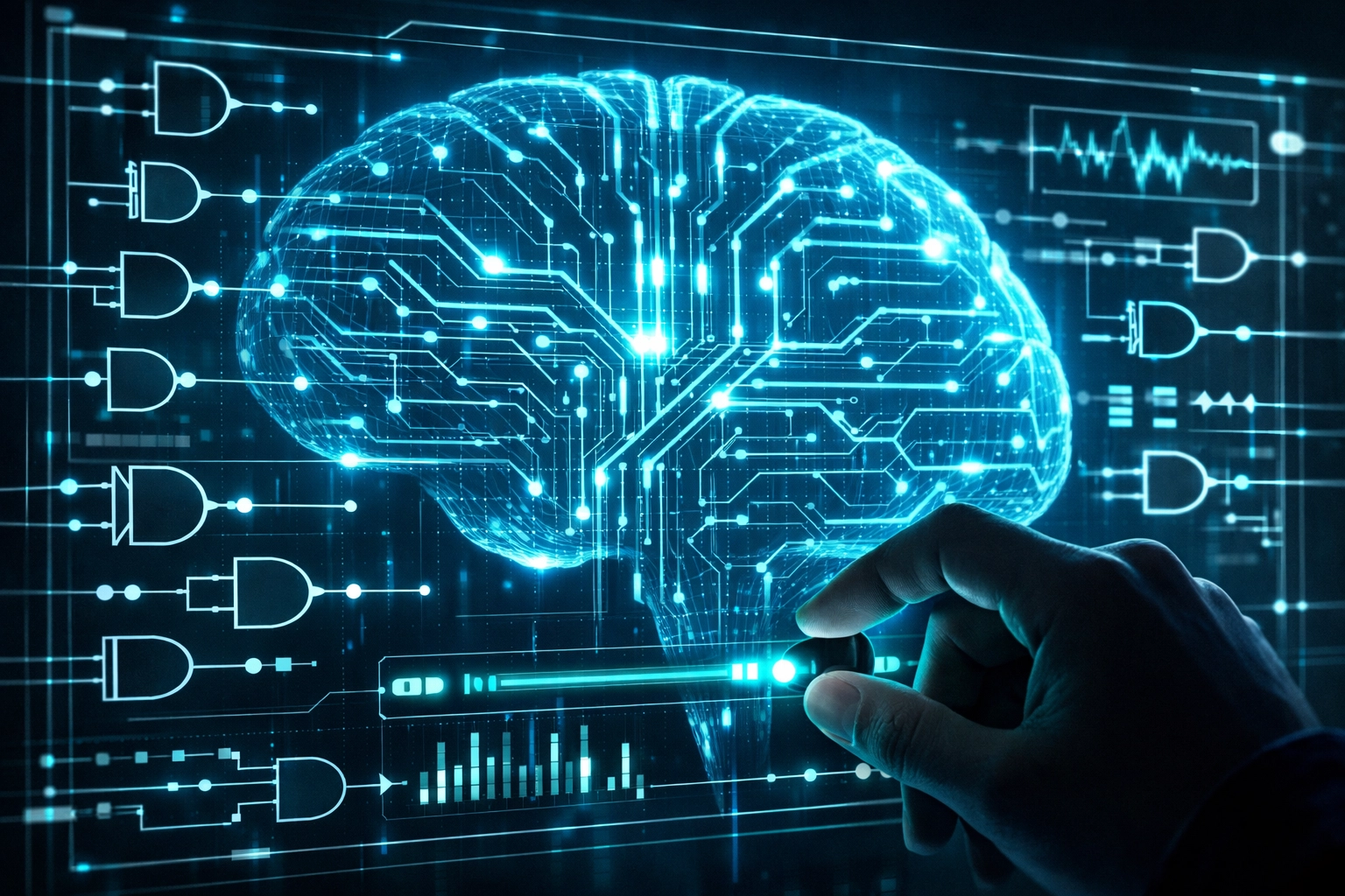 Developer interacting with an AI-driven testing interface to control automated software quality assurance.