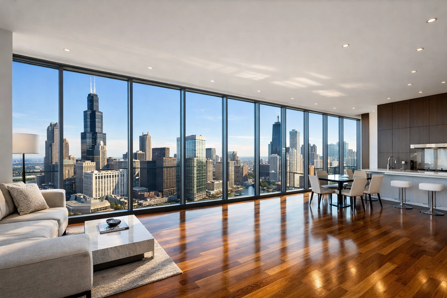 Professionally cleaned high-rise apartment in Chicago, showing high standards for Midwest property managers.