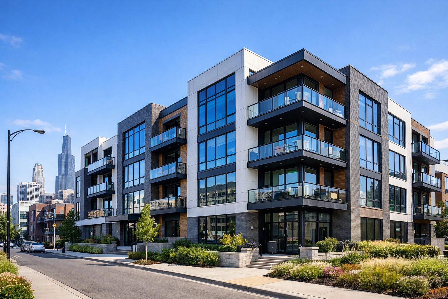 Modern Midwest multi-unit residential building managed with professional cleaning standards.