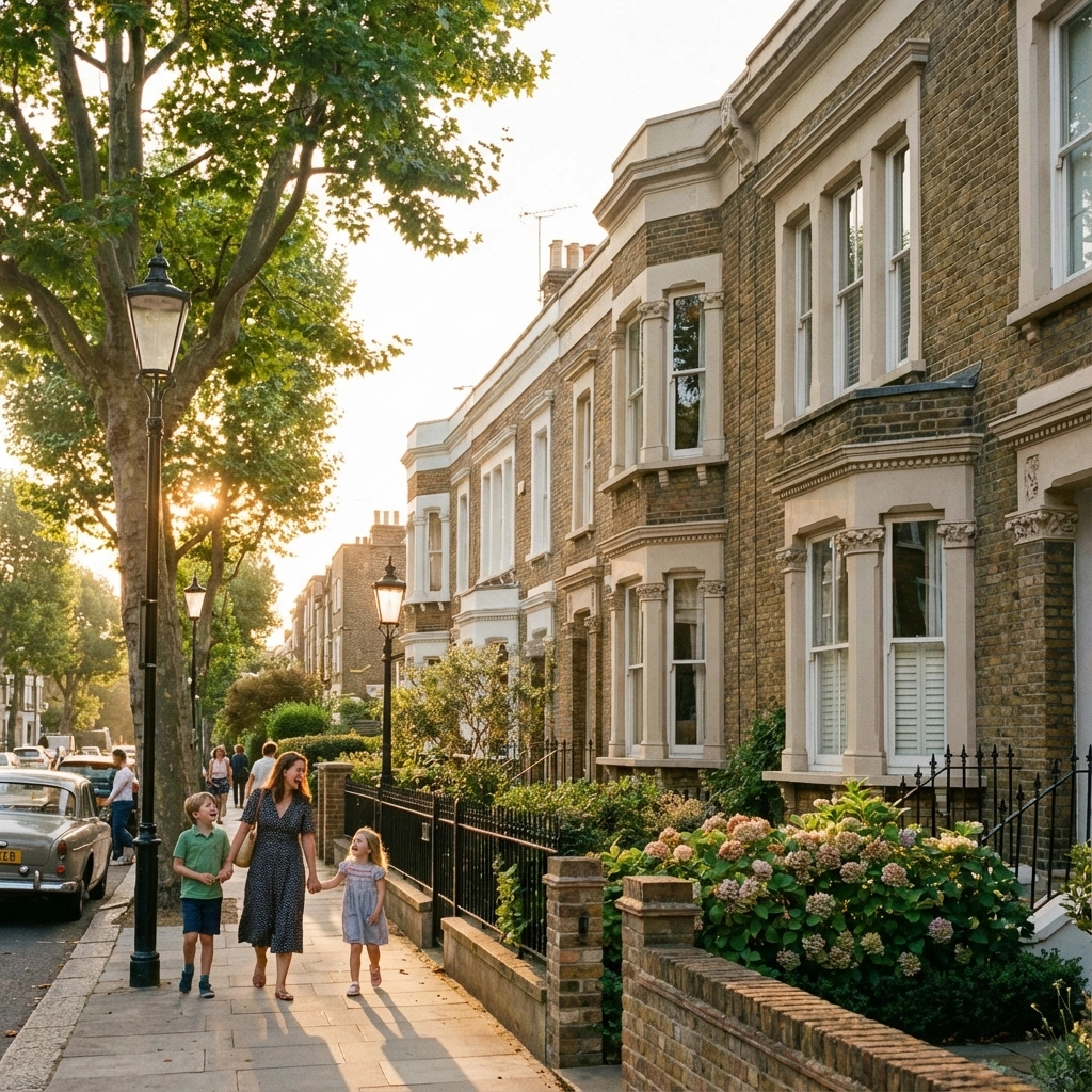 Victorian family home in Fulham with period sash windows and tree-lined street