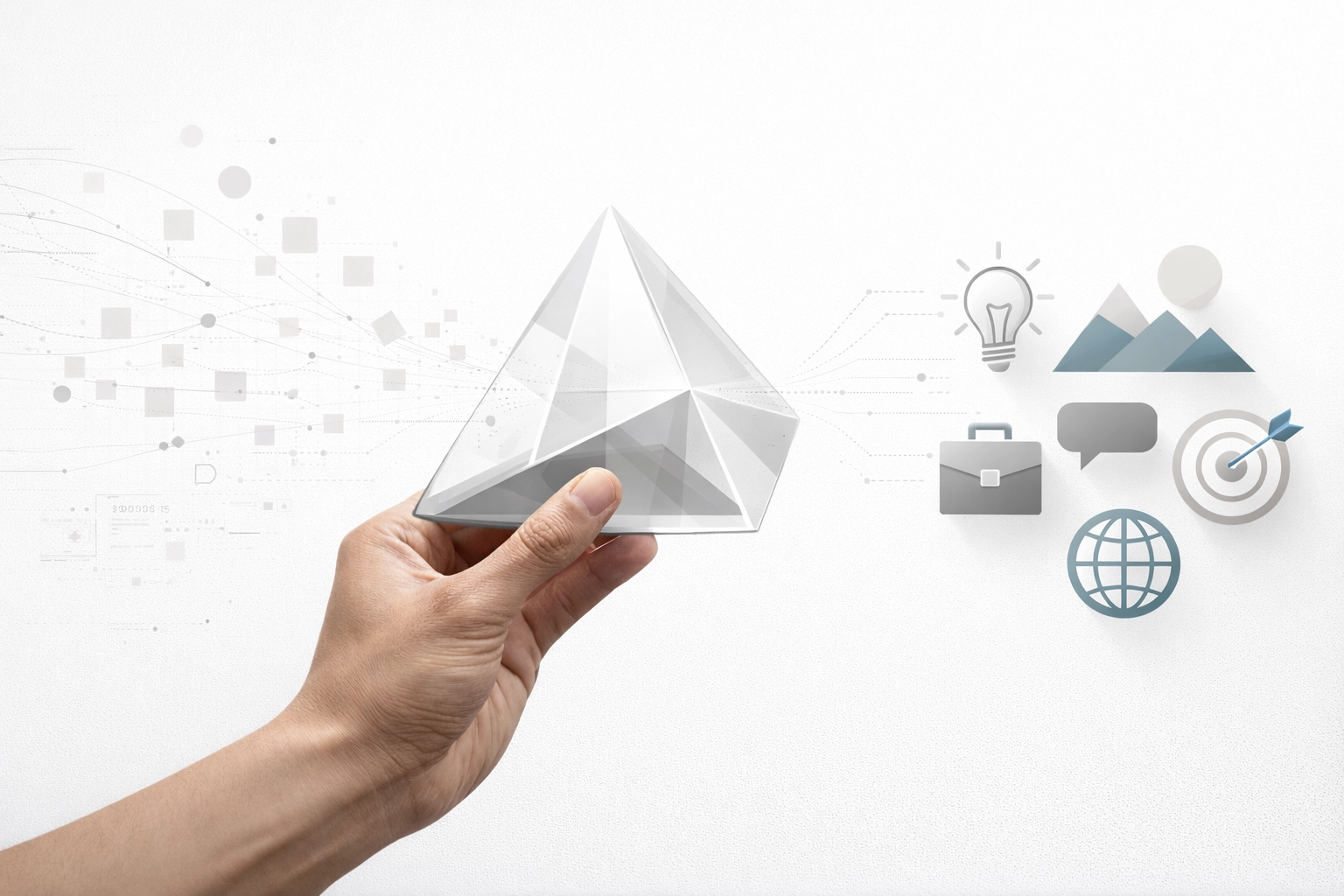 Conceptual image of a human hand turning raw AI data into polished, professional brand assets.