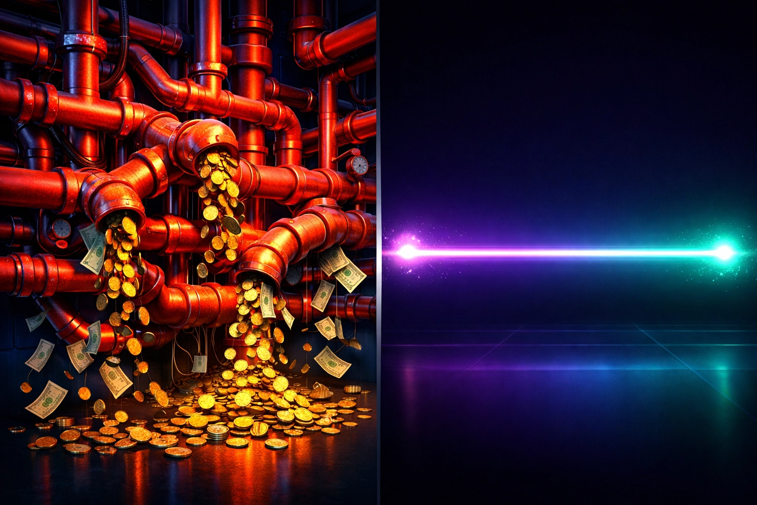 Traditional payment processor fees vs Larecoin gas-only blockchain model comparison