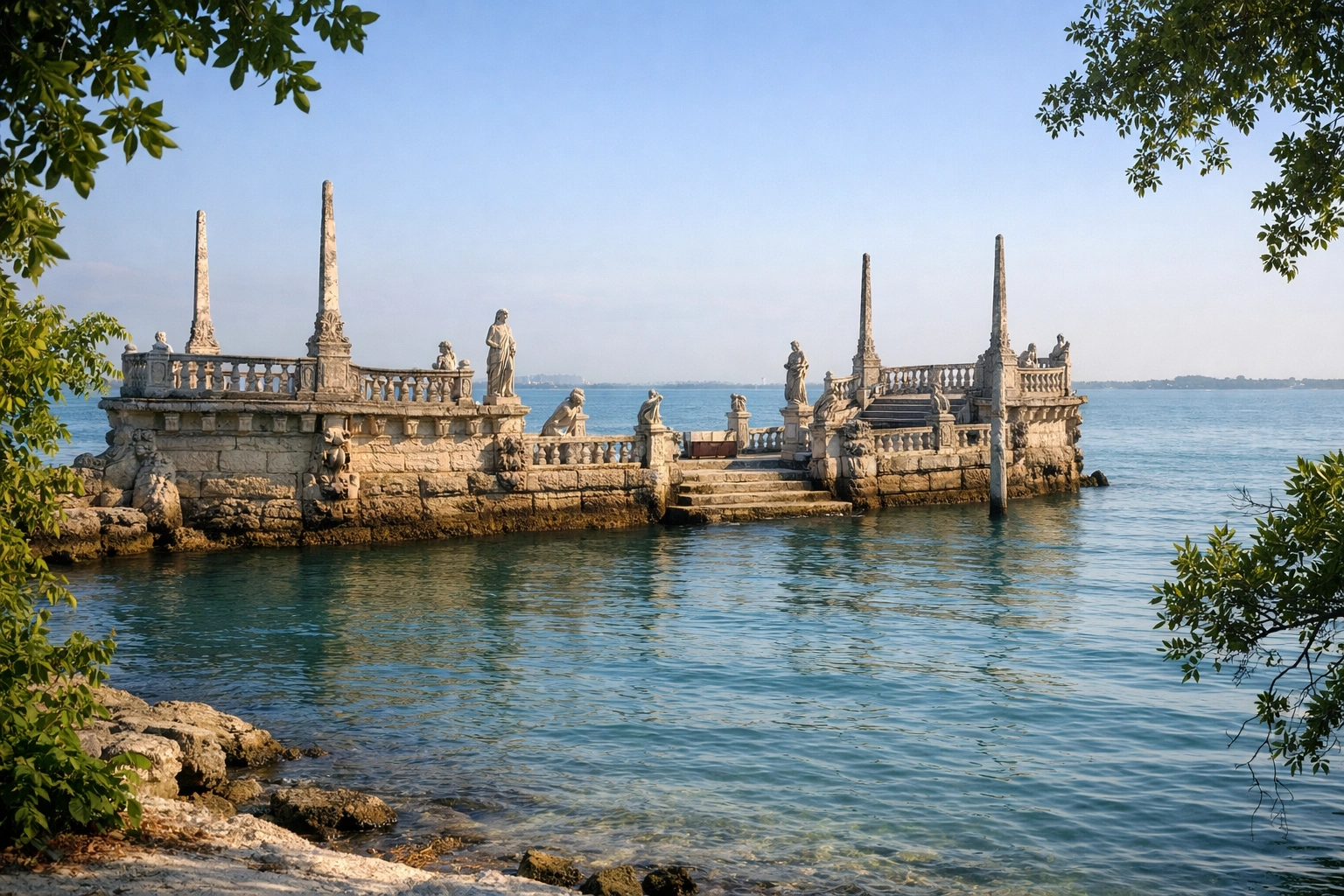 Ornate stone barge at Vizcaya Museum and Gardens, one of the best places to take pictures in miami.