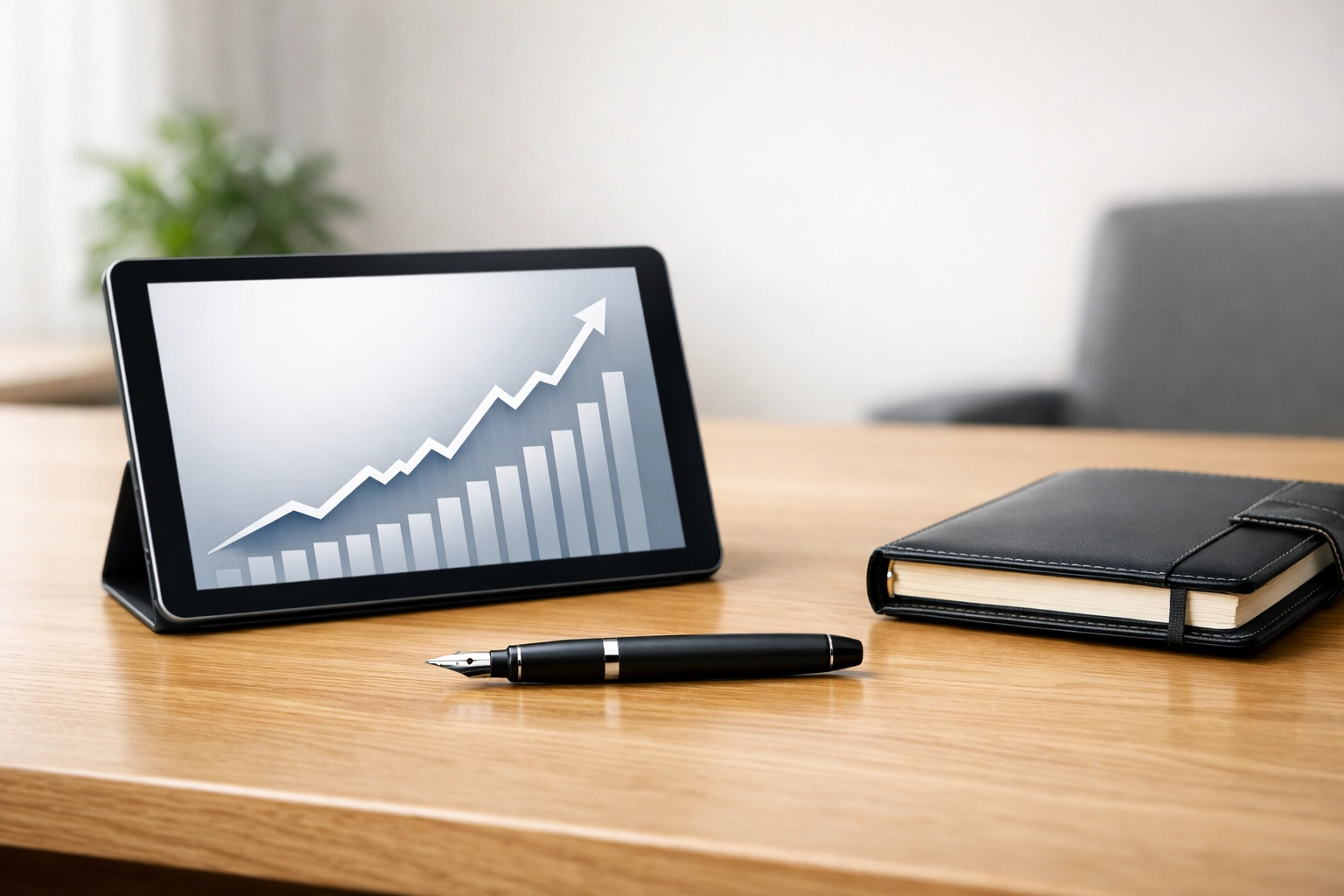 Professional desk setup with financial growth charts illustrating a successful Mississippi business exit strategy.