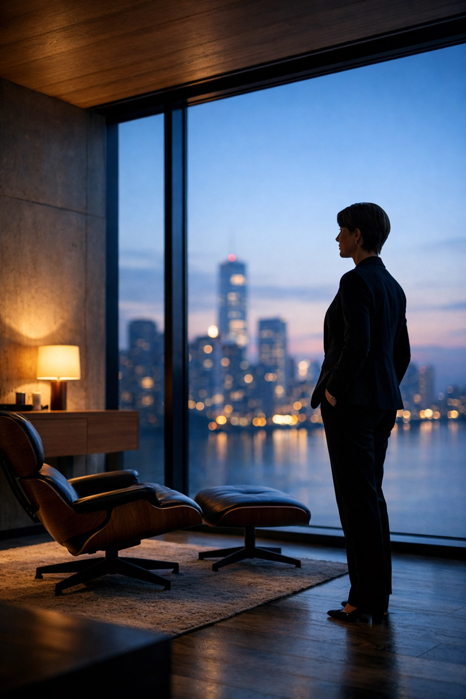 Hotel manager overlooking a city skyline planning strategic hospitality distribution and AI-driven growth.