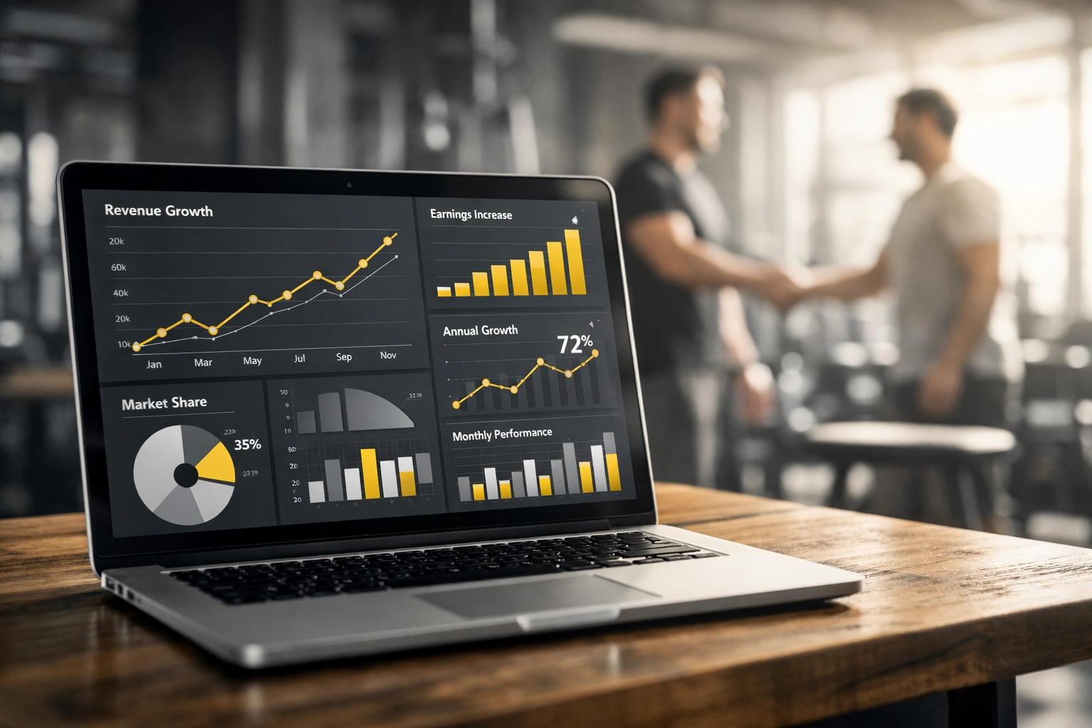 Professional fitness business growth charts on a laptop showing performance metrics used to break £5k fitness plateau.