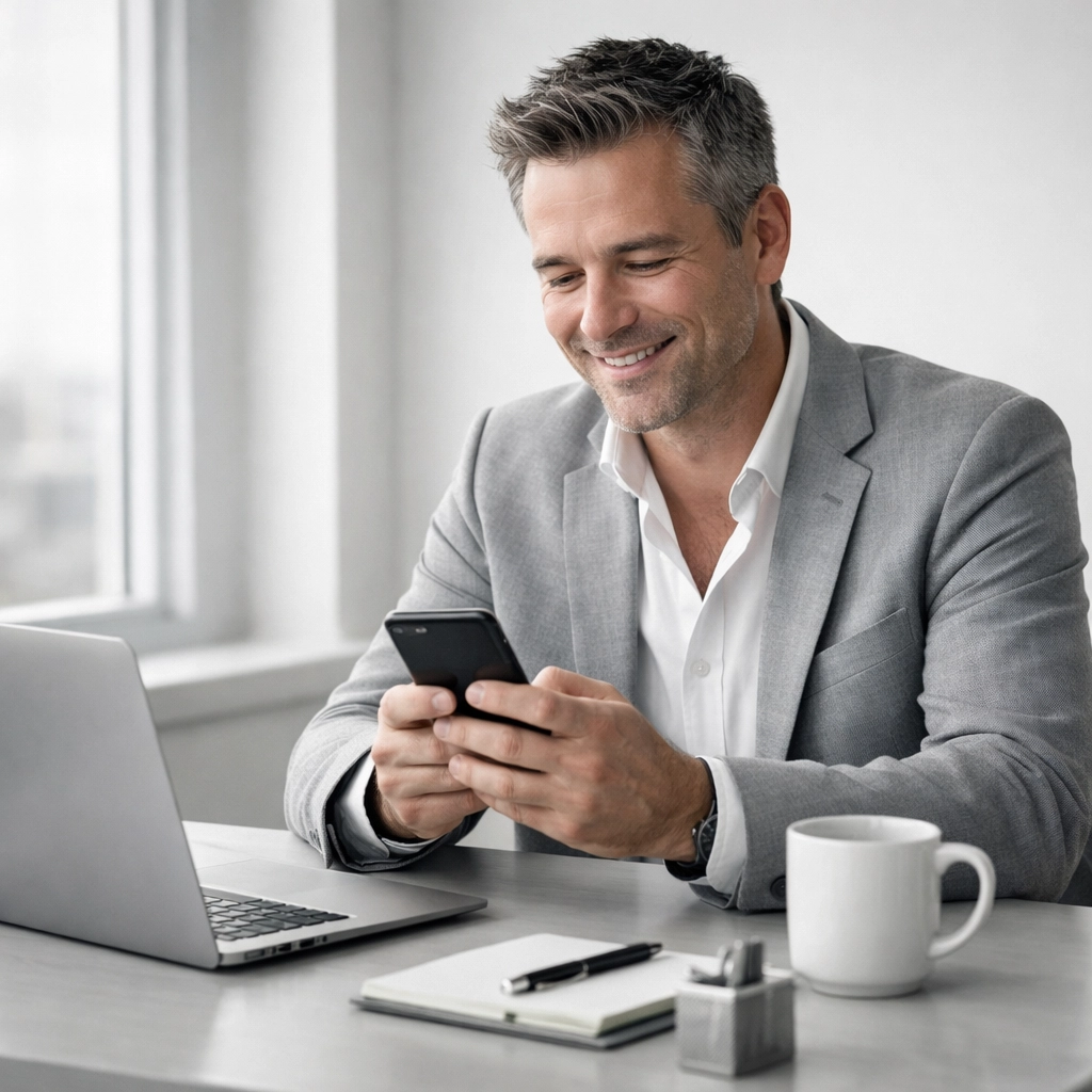 Canadian entrepreneur reviewing fast business loan approval on laptop at modern desk