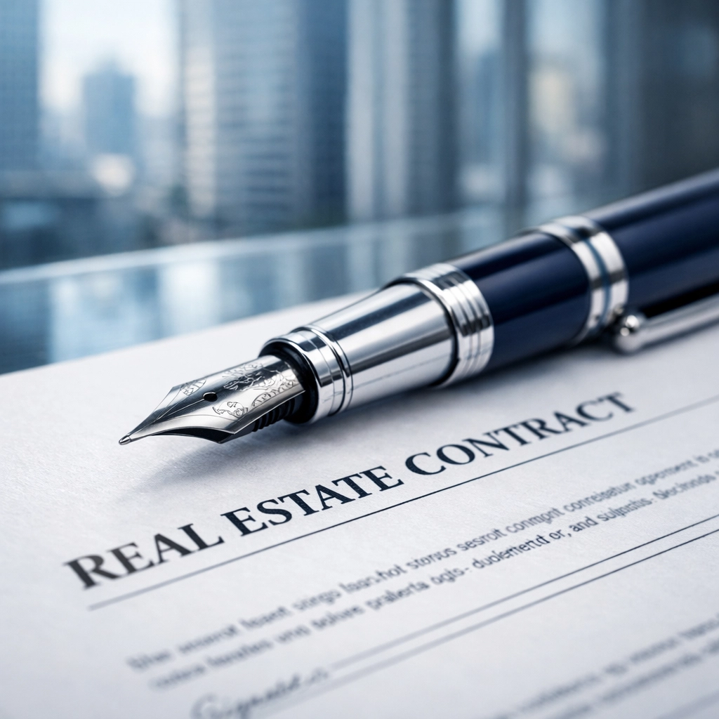 A pen resting on a real estate contract, symbolizing a smart offer on a home in the Triangle or Triad.