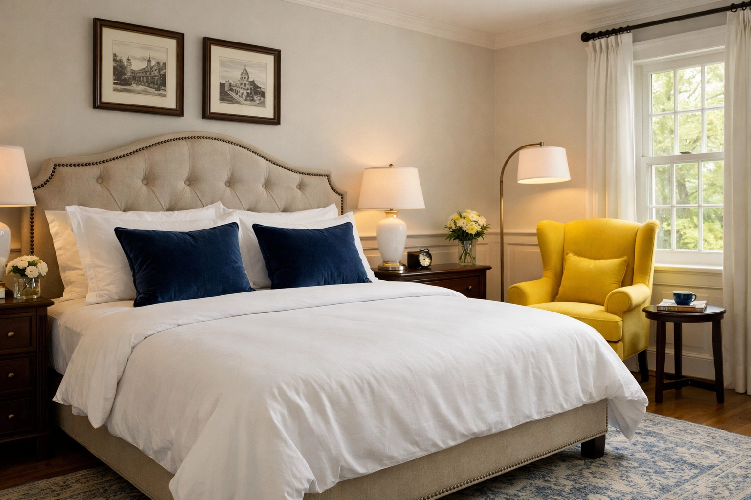 Serene and spotless master bedroom in Harvard MA after a professional residential house cleaning.