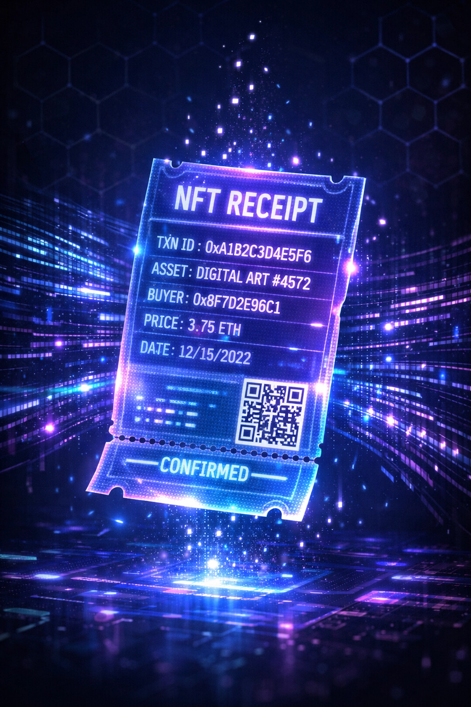 NFT receipt with blockchain transaction data for merchant accounting and tax compliance