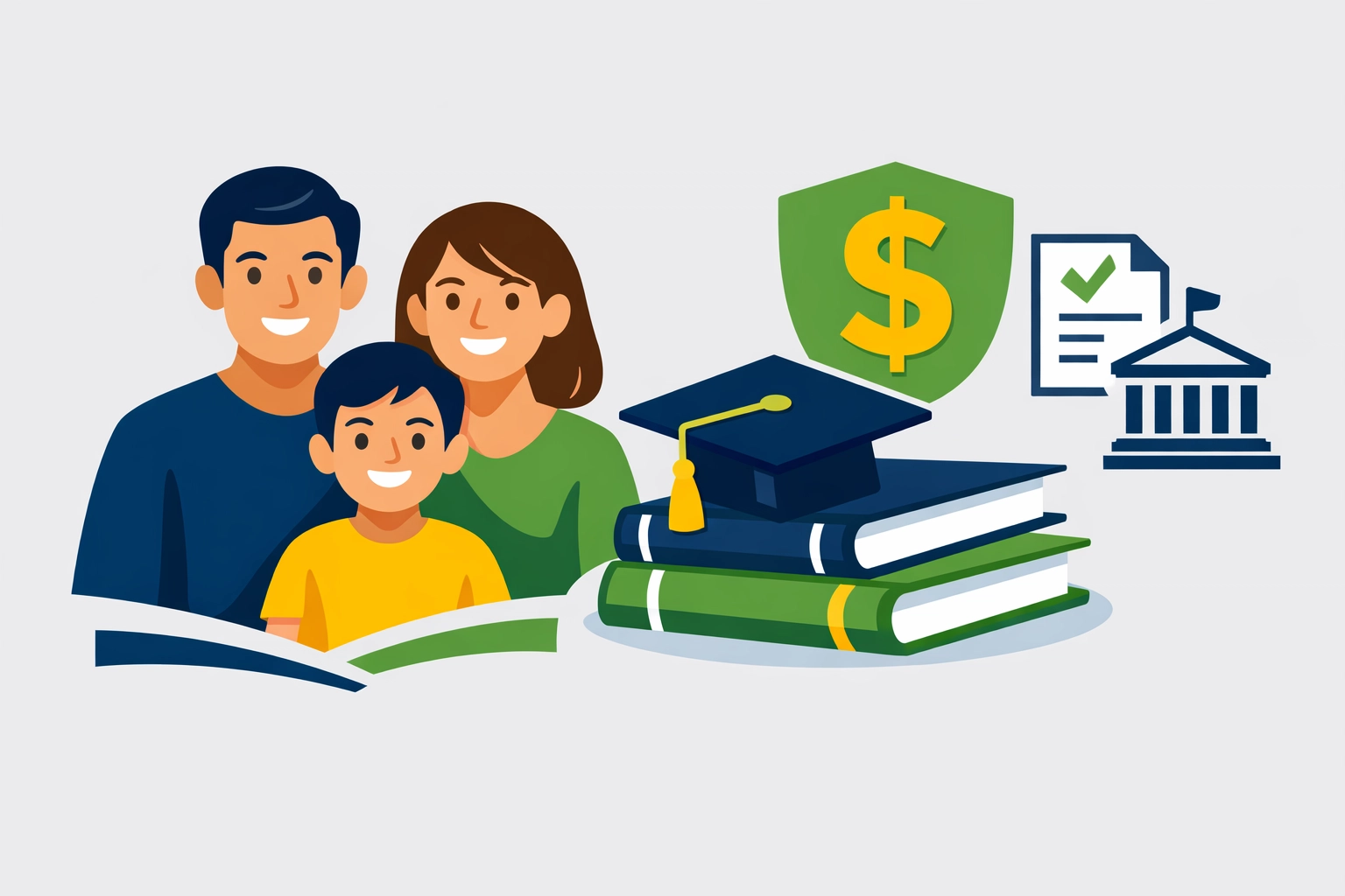 Family and graduation cap illustration representing education tax credits to increase your tax refund.