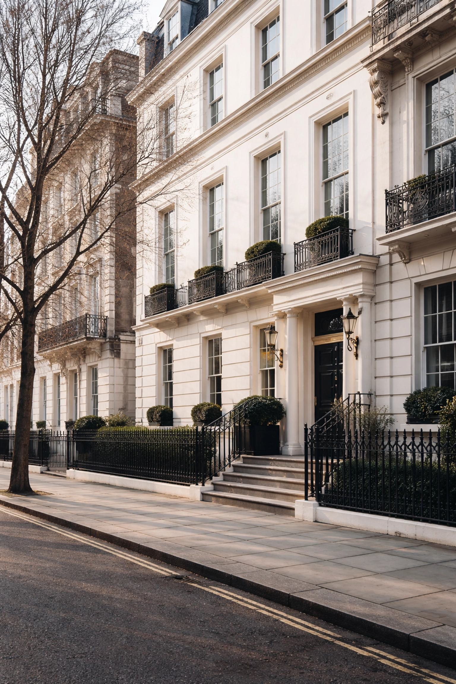 Photo-realistic elegant Georgian townhouse in Mayfair, representing prime central London opportunities available via property auctions London for high-net-worth Kuwaiti investors.