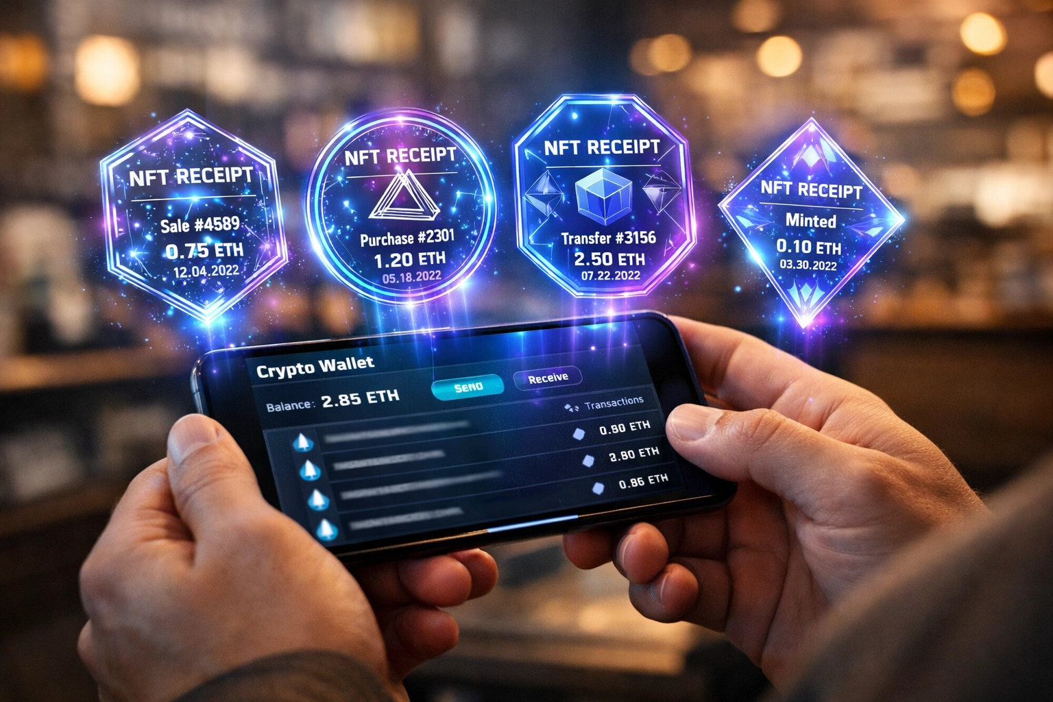 Merchant crypto wallet with NFT receipt tokens for blockchain payment verification