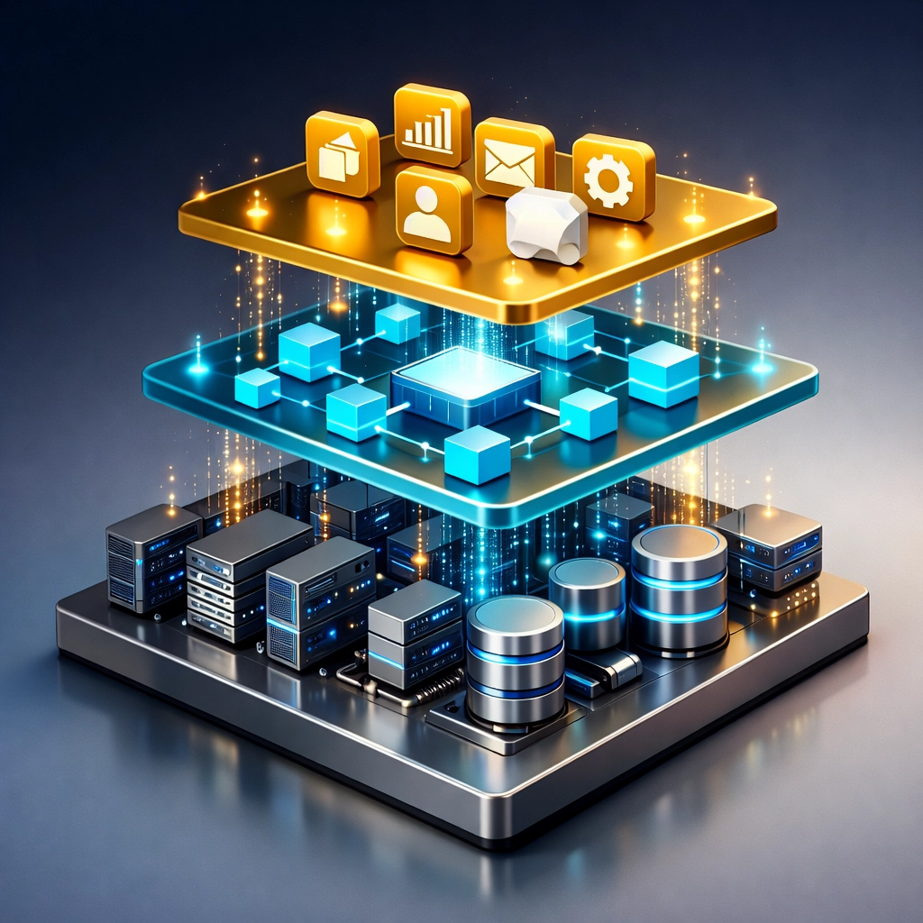 ServiceNow ITOM layered technology stack showing integrated data flow