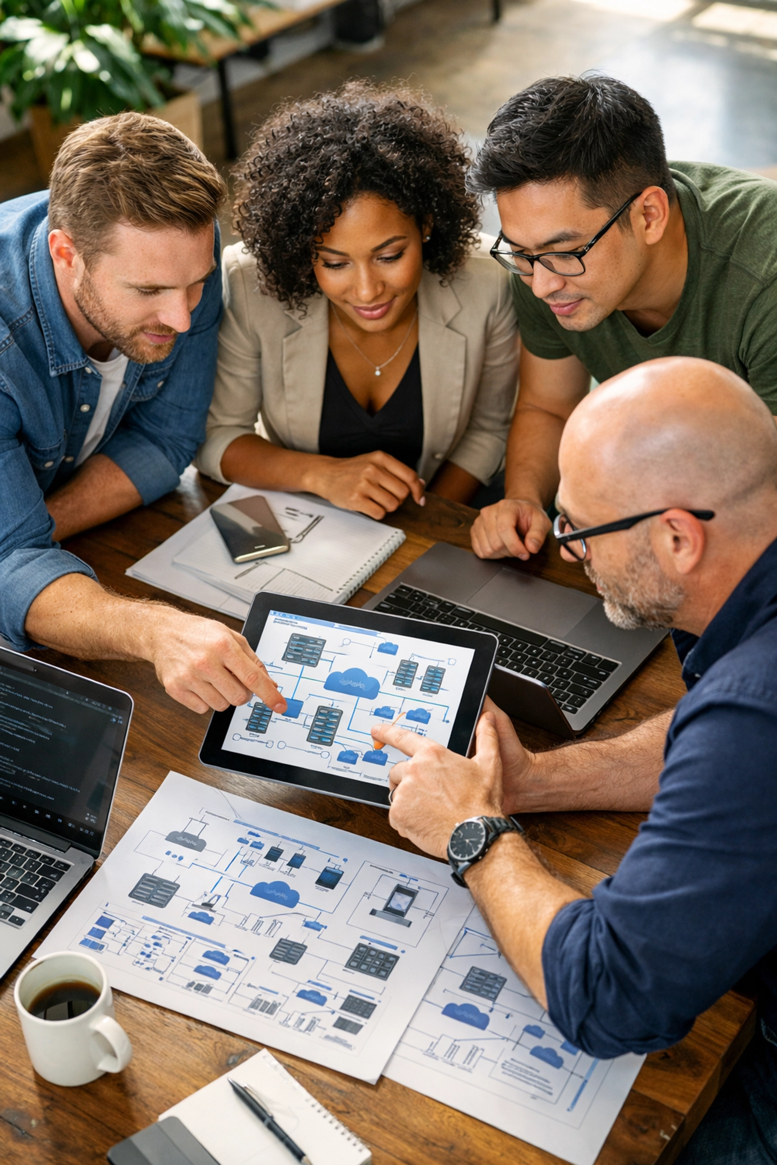 ServiceNow consulting team collaborating on a network audit to improve CMDB data accuracy.