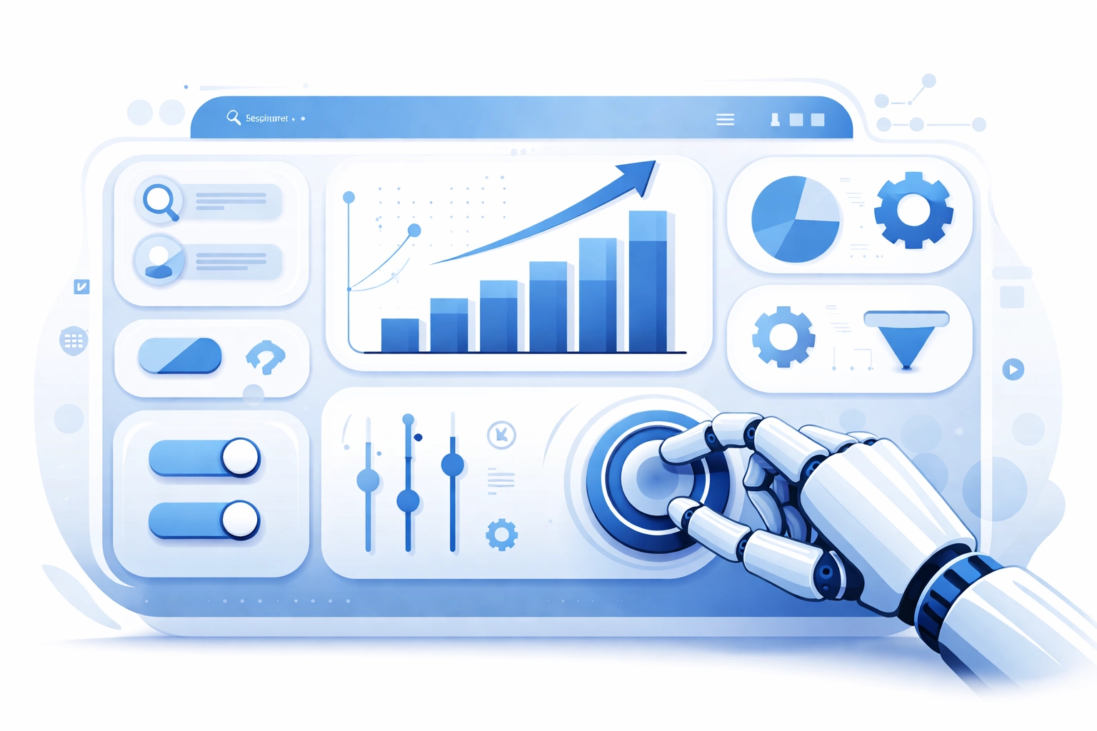 Dashboard with charts and controls representing marketing automation and campaign performance monitoring