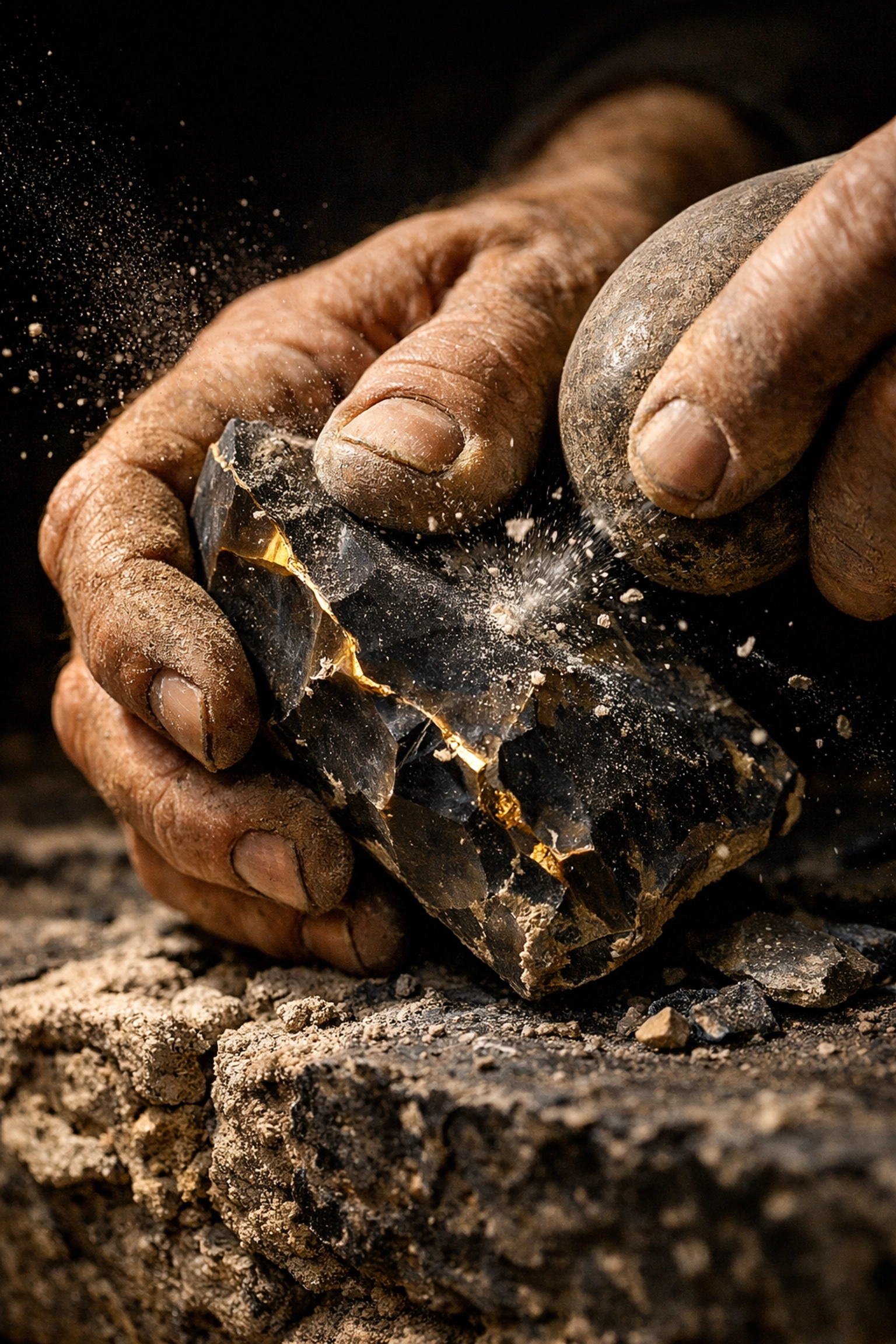 Skilled craftsman performing traditional Sussex flint knapping for heritage wall repair.