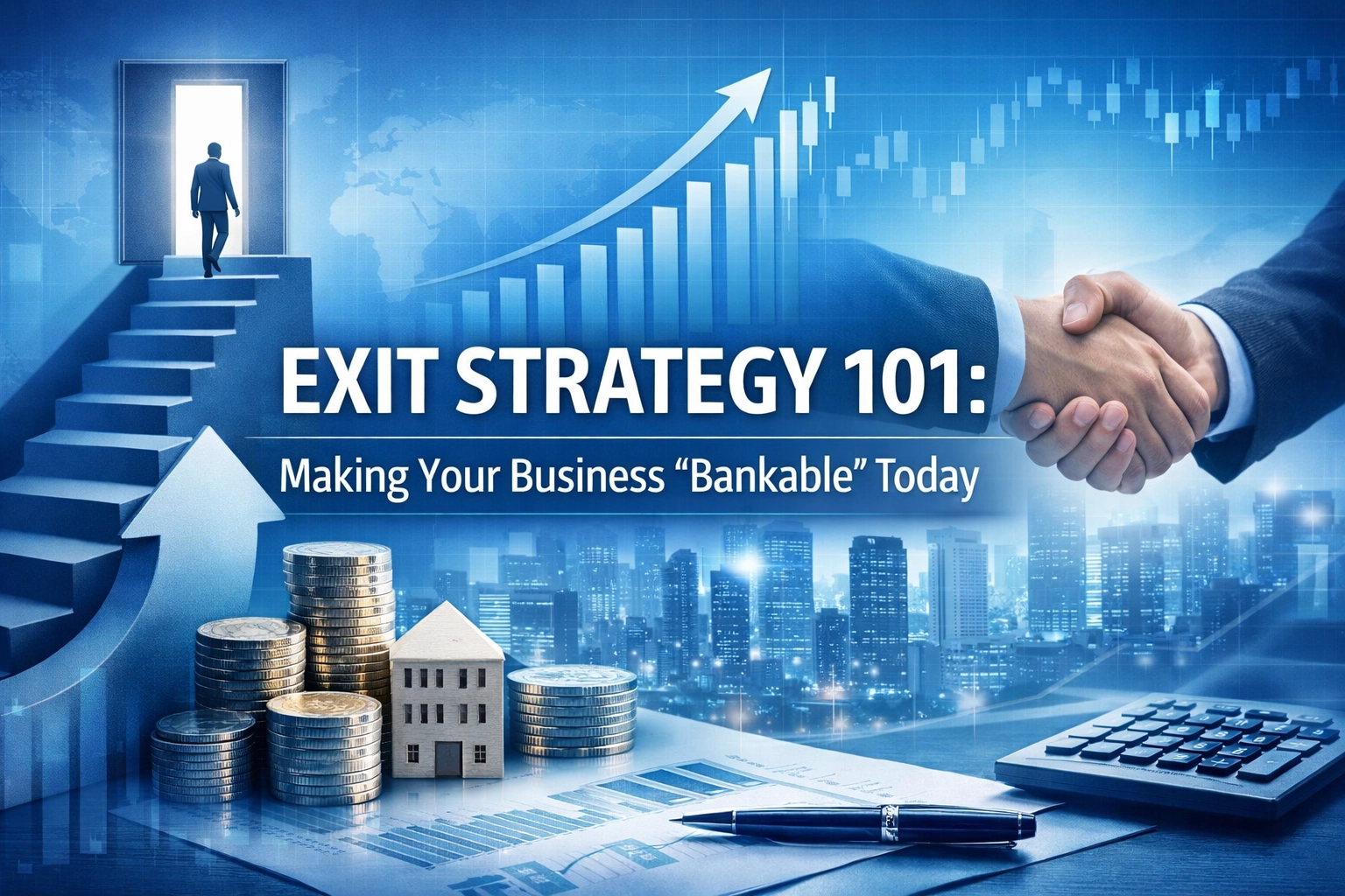 Modern business exit strategy and bankable business value concept