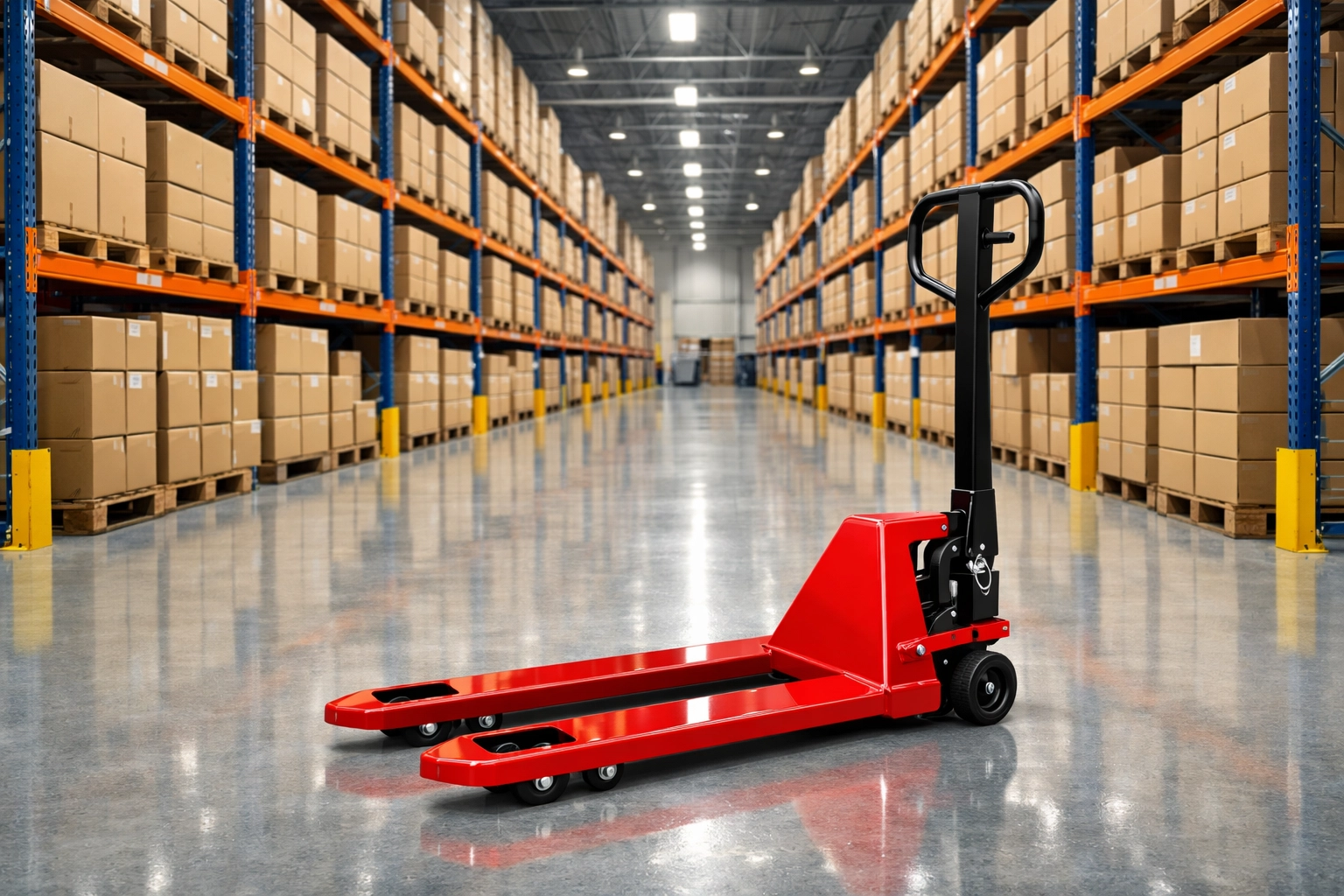 Organized warehouse and fulfilment center in Hertford with industrial racking for retail logistics.