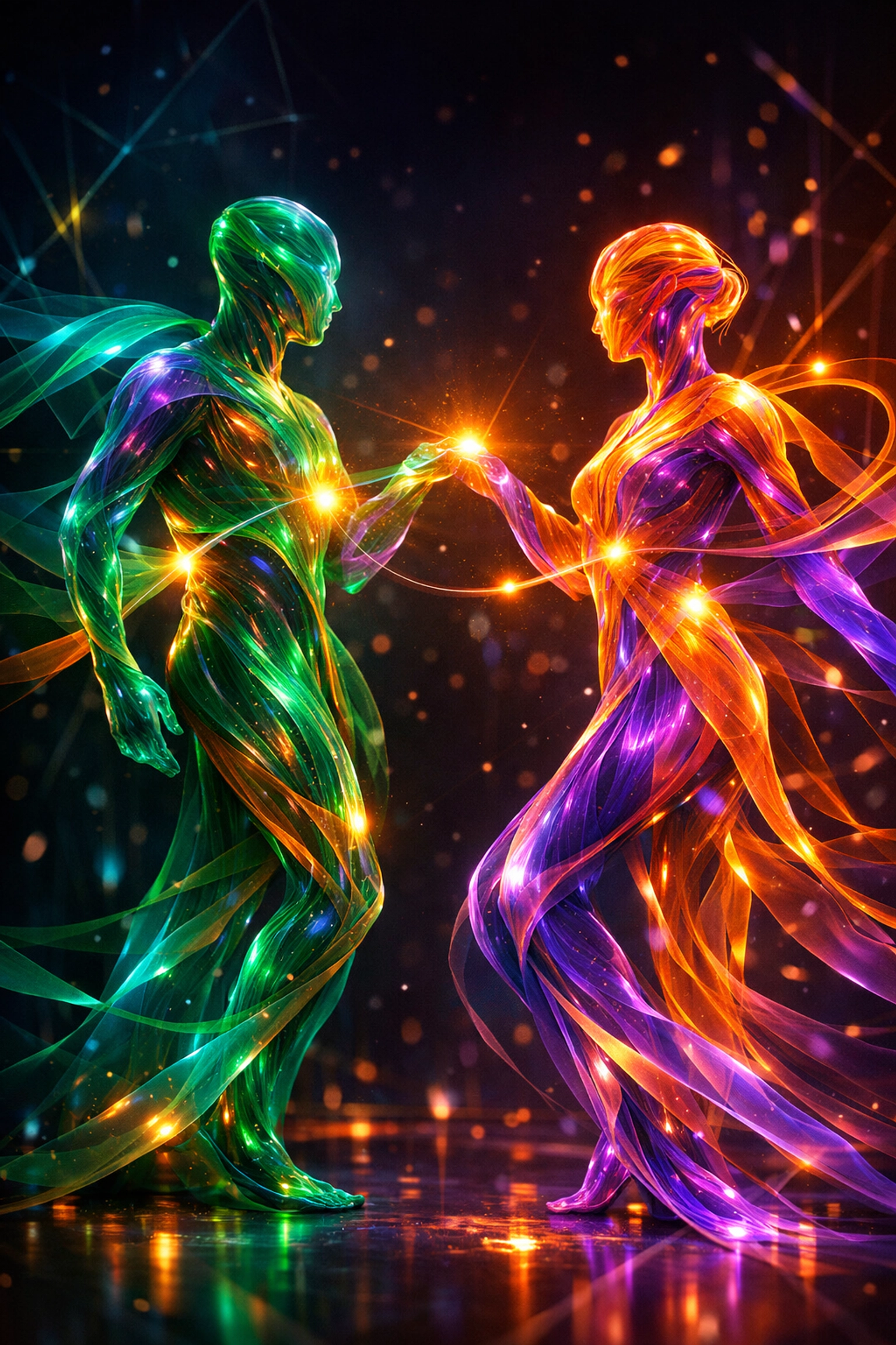 Abstract representation of ongoing consent check-ins and mutual respect during sexual encounters