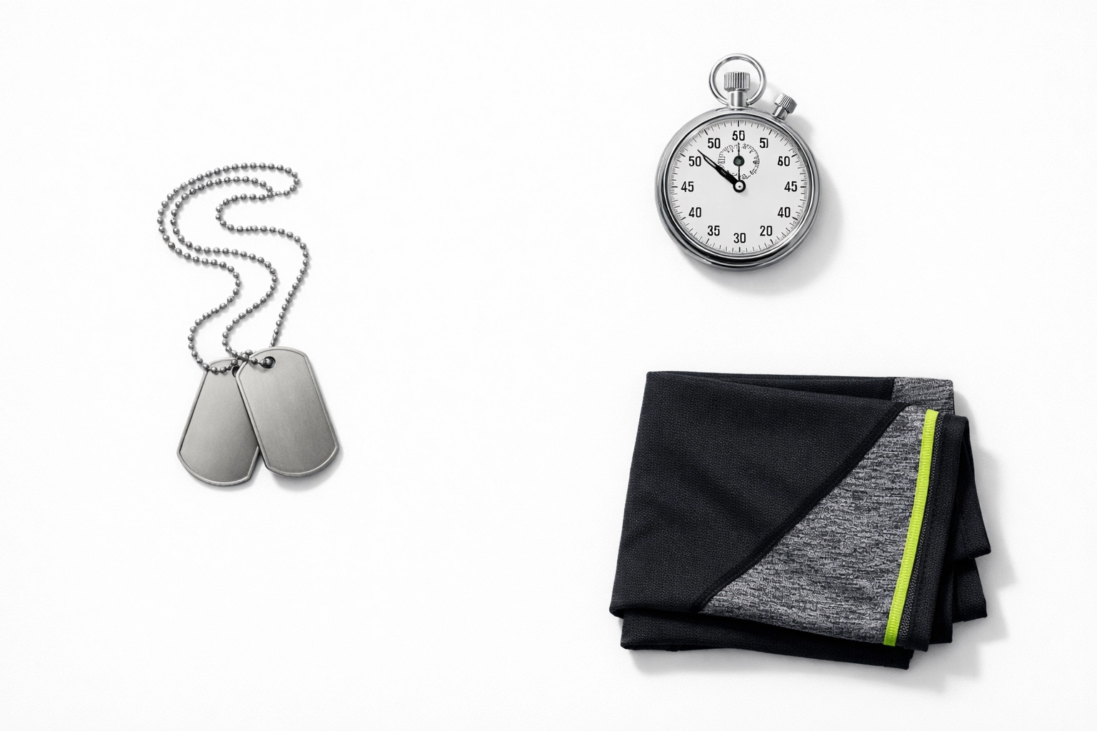 Military dog tags and performance athletic gear representing veteran owned apparel standards