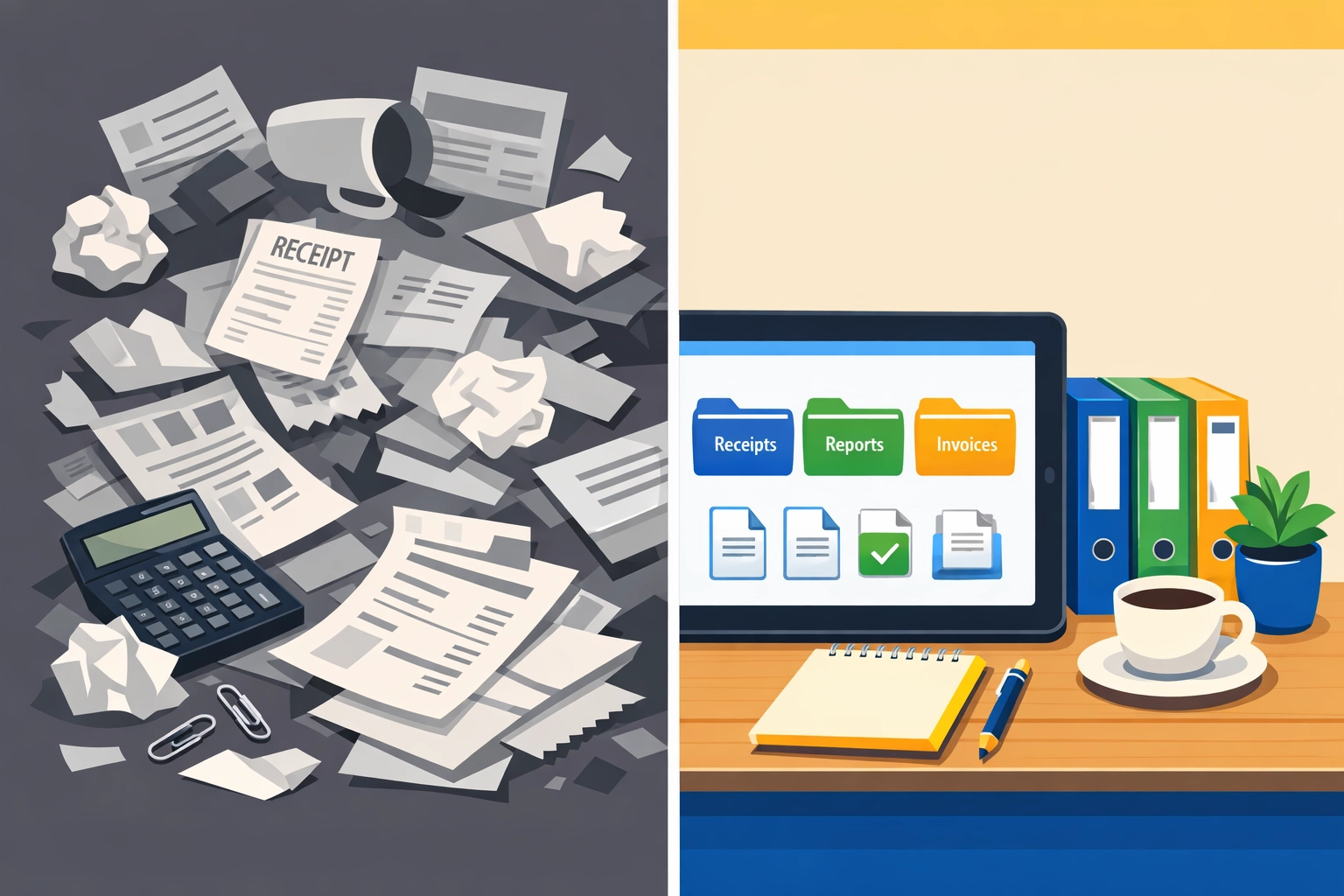 Professional bookkeeping transformation from disorganized receipts to organized digital tax records