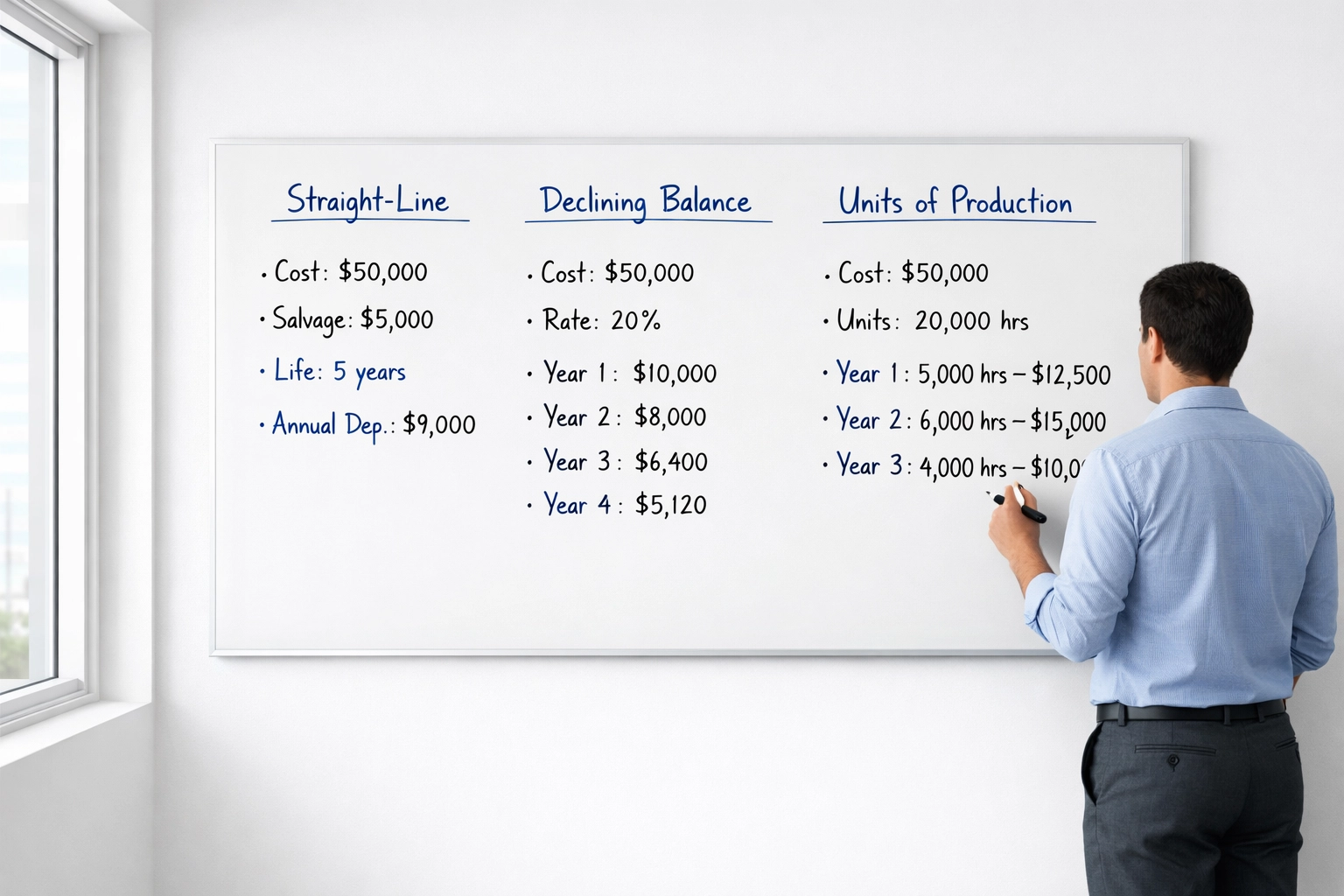 Tax professional reviewing depreciation calculation methods for 2026 Texas franchise tax changes