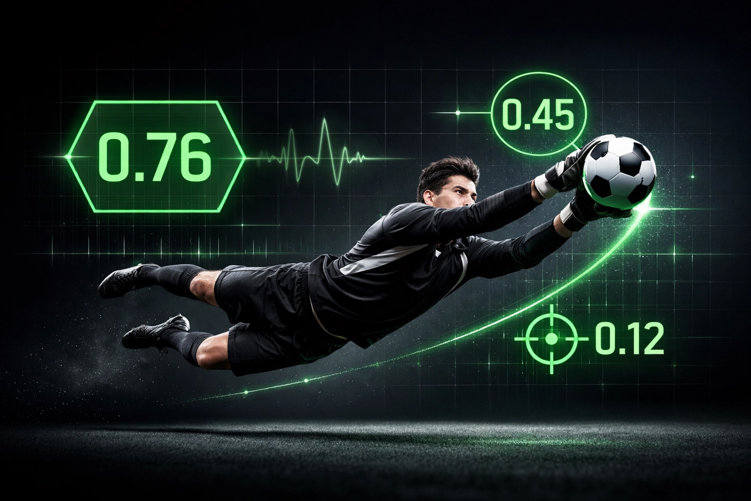 Goalkeeper save with xG probability data overlays showing expected goals analysis