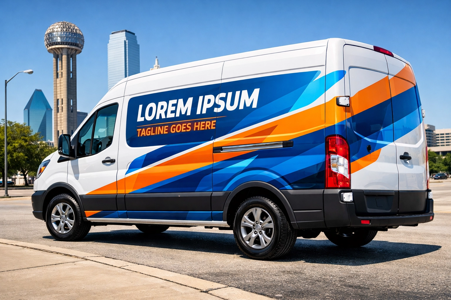 A white commercial van featuring a professional partial vinyl wrap for effective DFW startup branding.