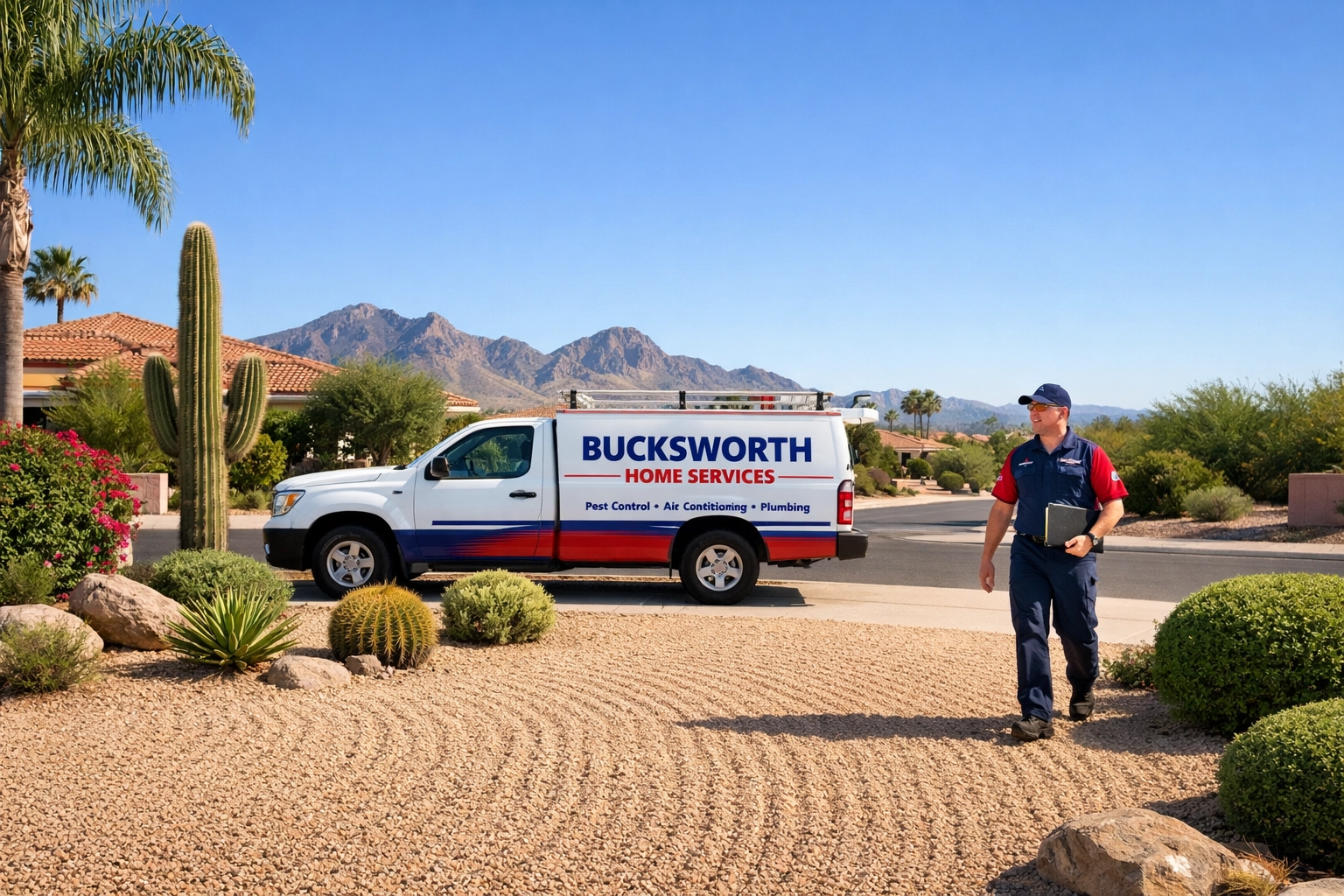 A clean, weed-free Scottsdale yard after professional treatment by Bucksworth Home Services experts.