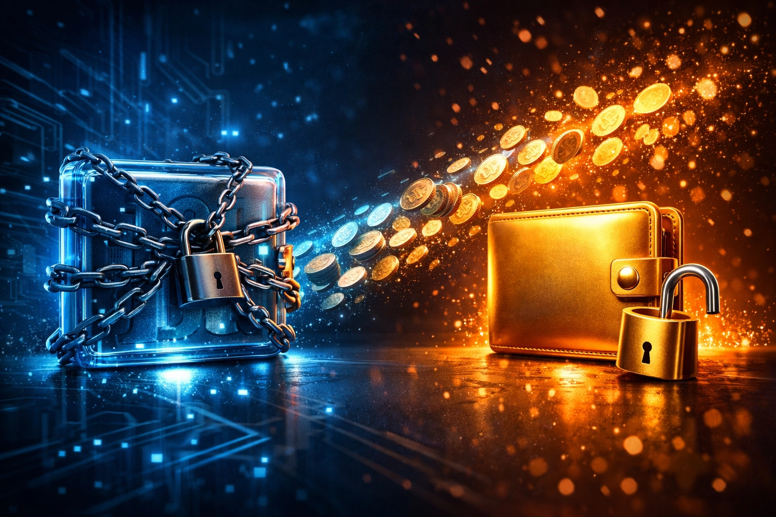 Self-custody crypto wallet with open lock versus locked custodial wallet comparison