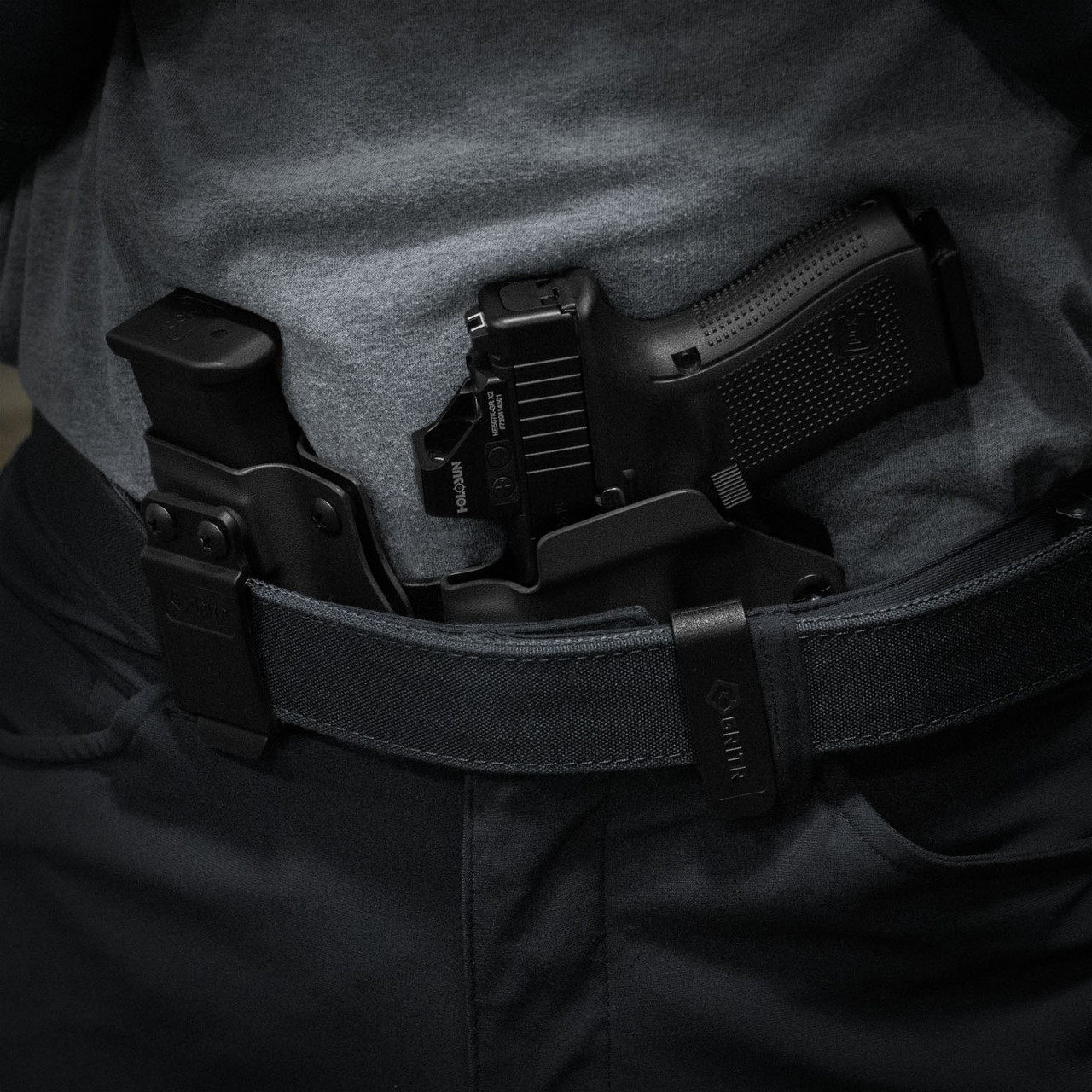 Close-up of concealed carry holster setup
