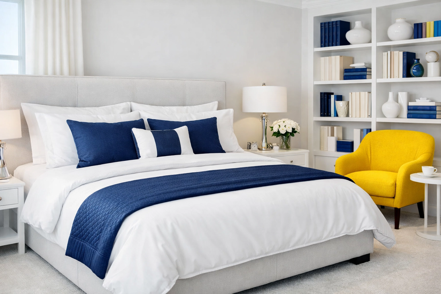 Clean, serene master bedroom in Bolton maintained by regular professional house cleaning services.