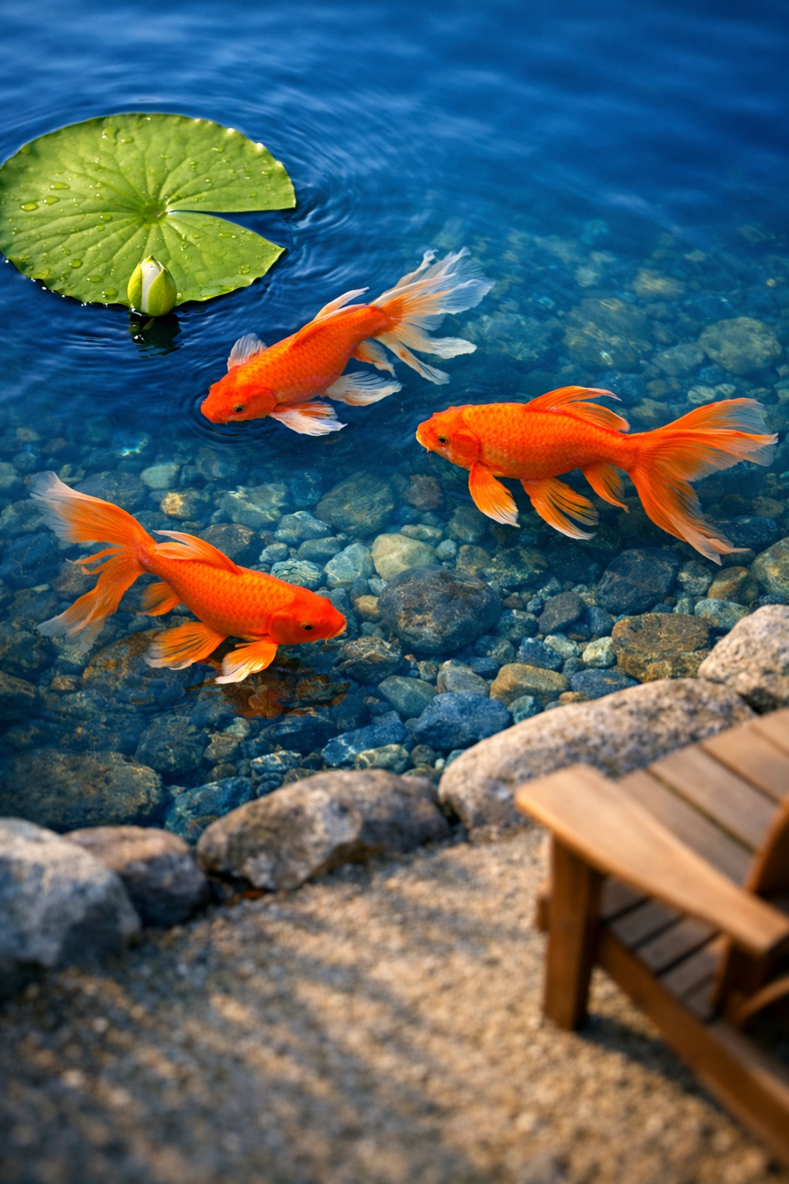 Vibrant koi fish in a tranquil pond at a wedding venue for a peaceful, stress-free wedding day.