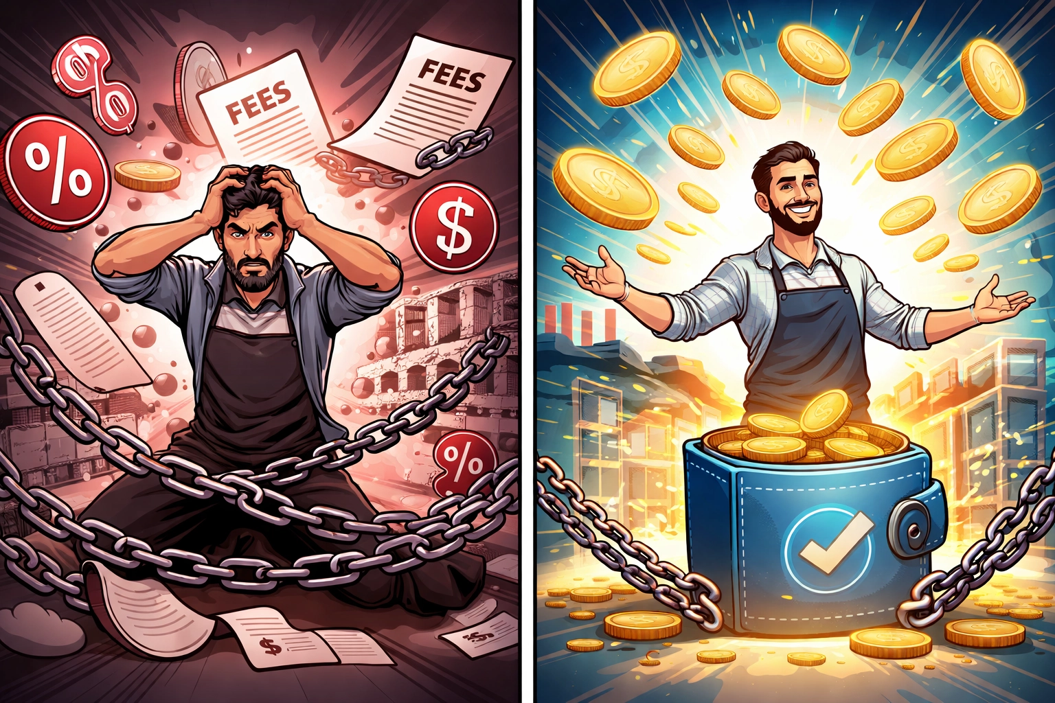 Merchant achieving financial freedom by switching from traditional fees to crypto payment solutions