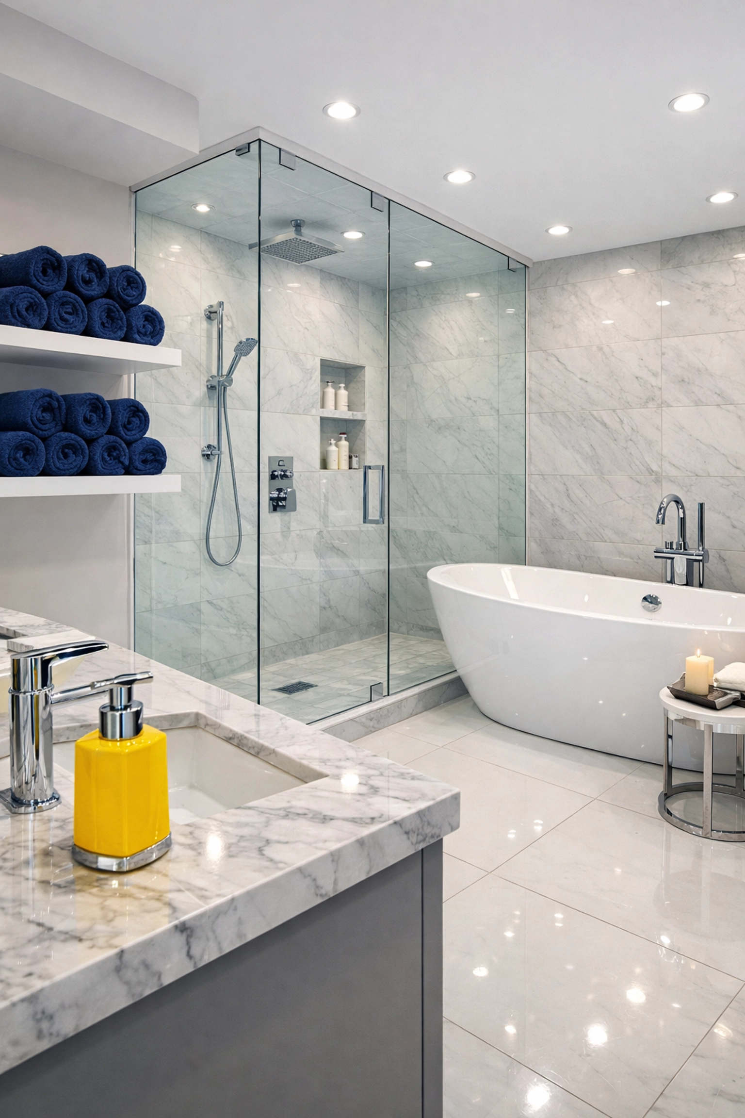 Sanitized high-end bathroom in Ashland featuring a sparkling shower cleaned by professional ninjas.