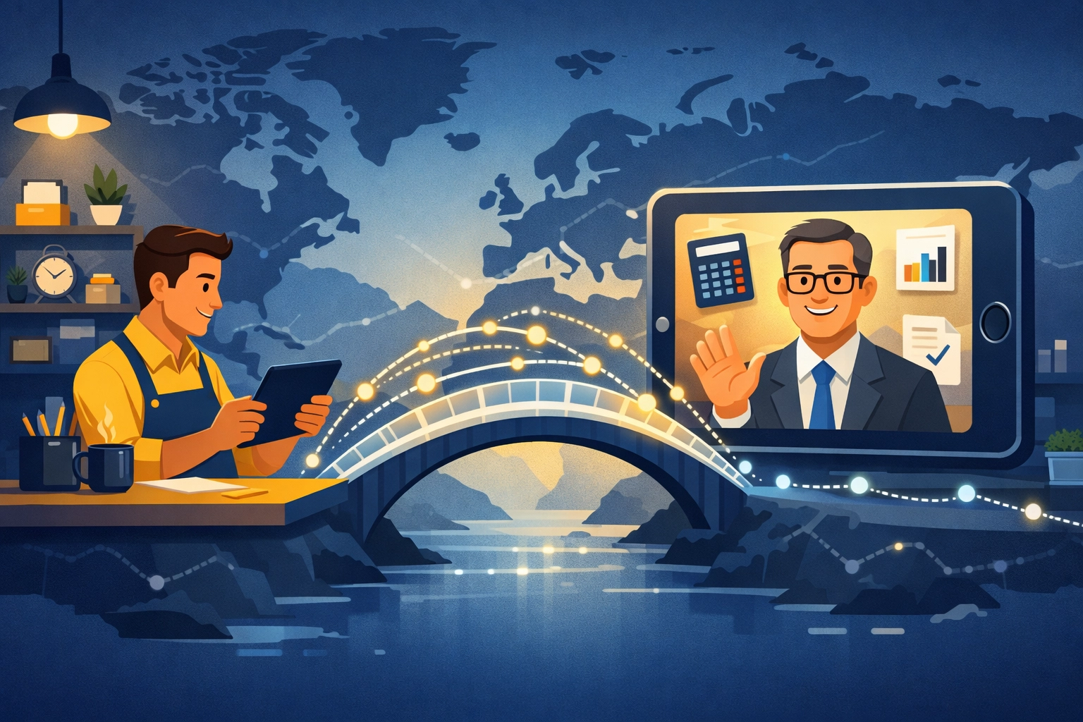 Digital connection between a business owner and a virtual concierge tax pro for remote consultation.