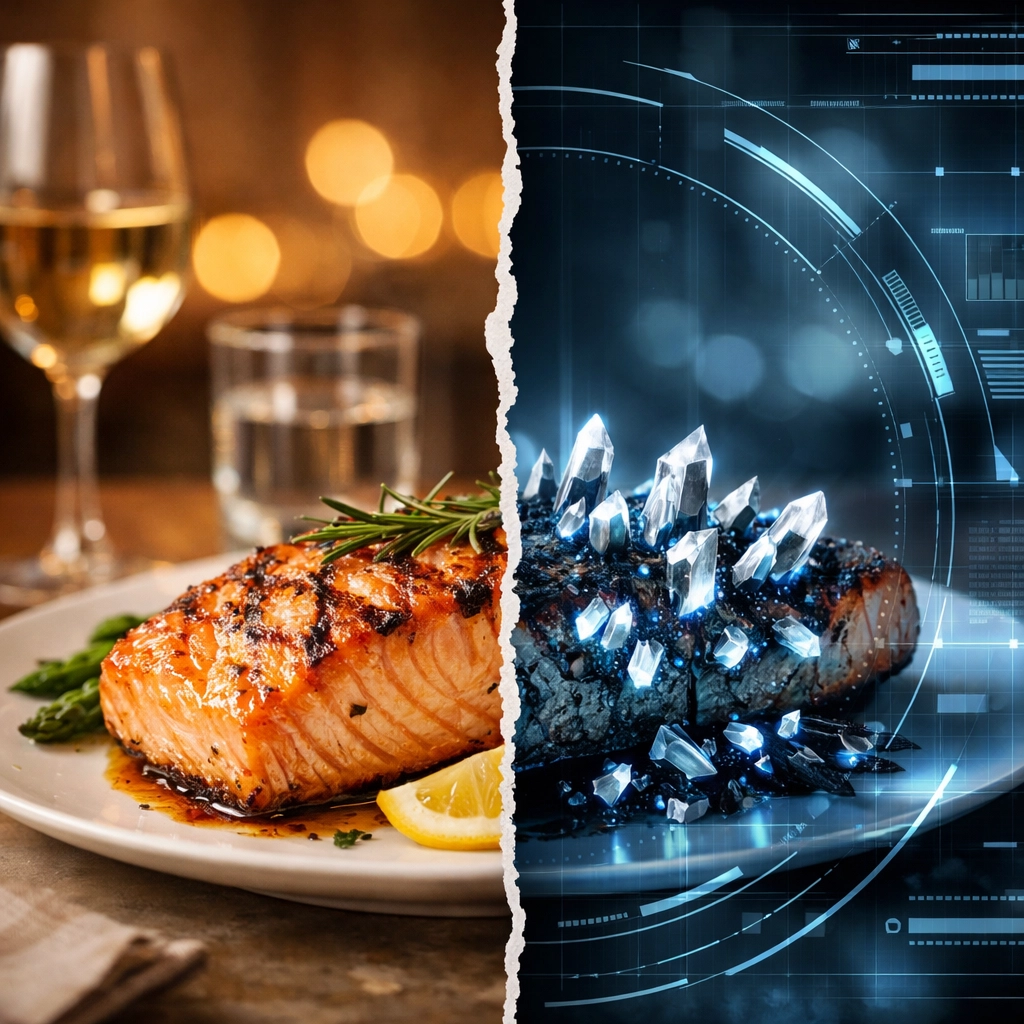 Visual representation of heavy metal bioaccumulation and mercury contamination in seafood.