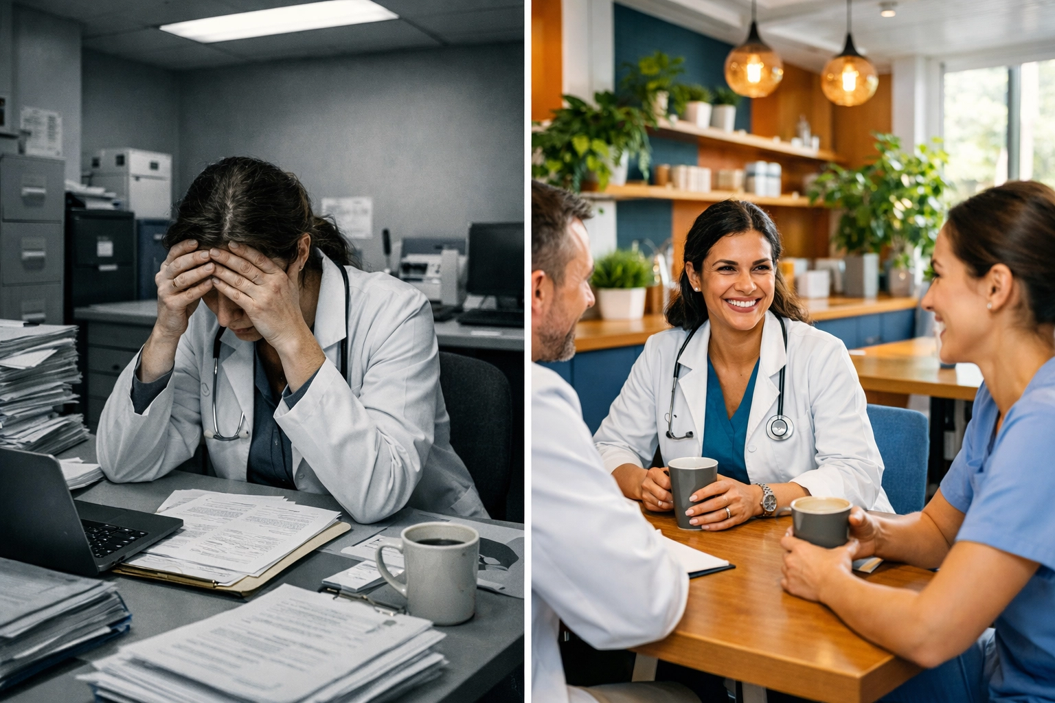 Comparison of stressed healthcare worker versus supported clinician in positive work environment