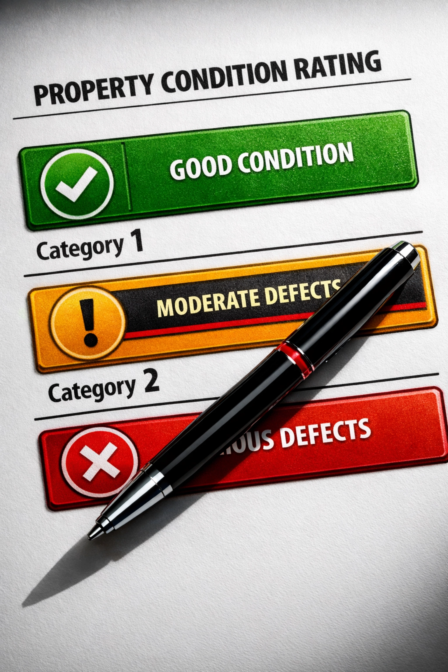 Property condition rating categories in Scotland Home Report survey showing green, amber and red