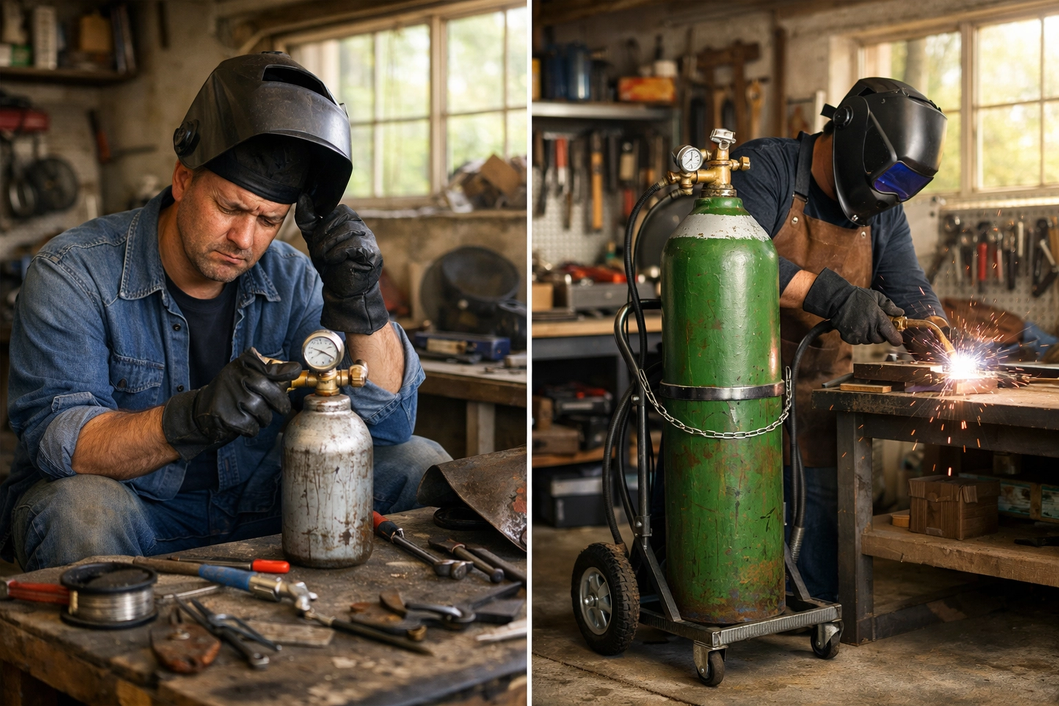 Comparison of small vs large MIG gas cylinders in home welding workshop