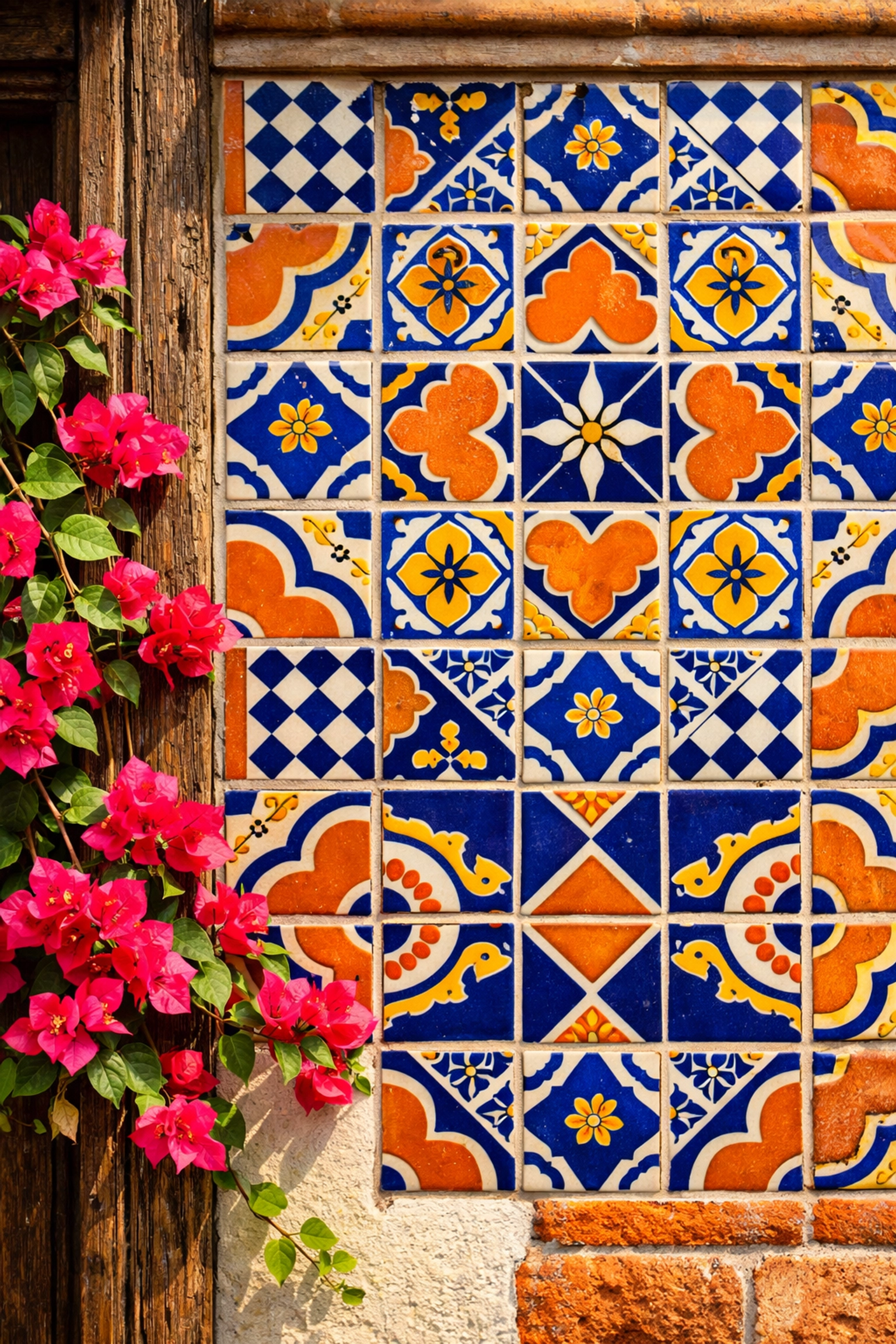 Traditional Mexican talavera tiles and bougainvillea in Old Town Puerto Vallarta