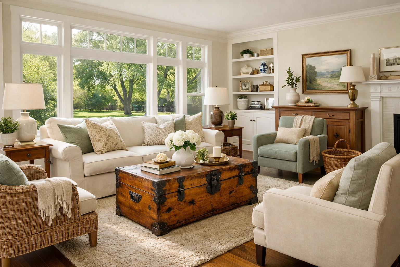 Professionally staged Omaha living room prepared for selling inherited property in Nebraska.