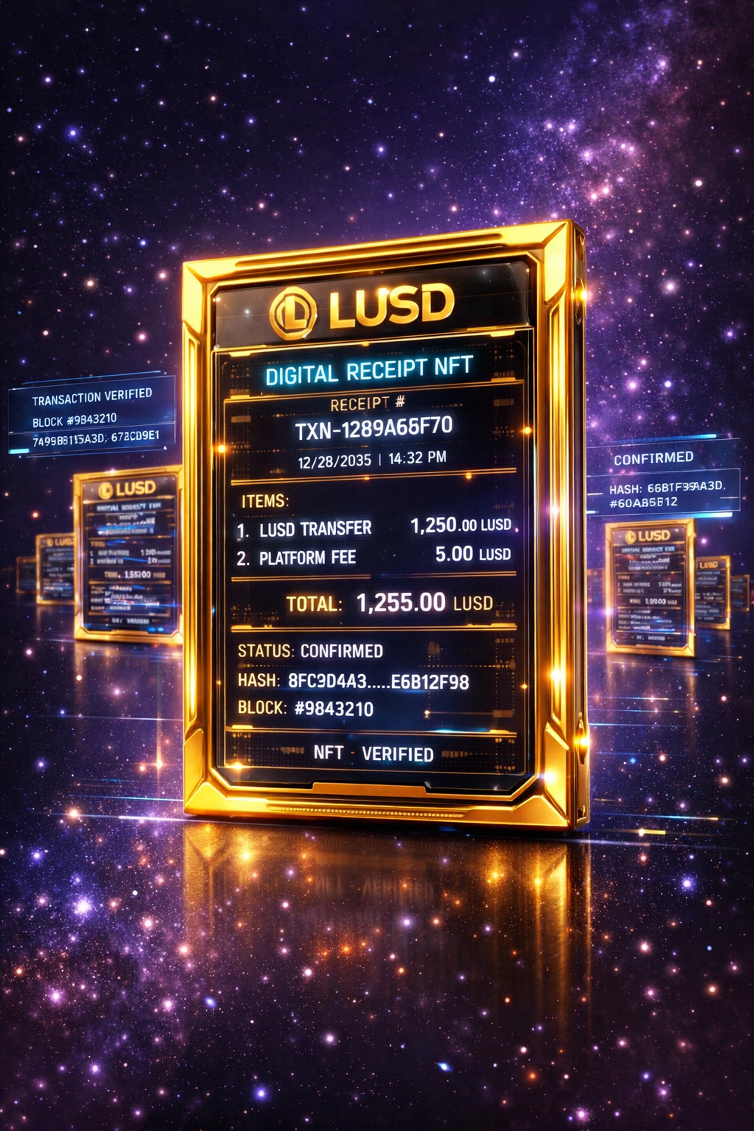 Blockchain NFT receipt showing permanent transaction records for merchant accounting