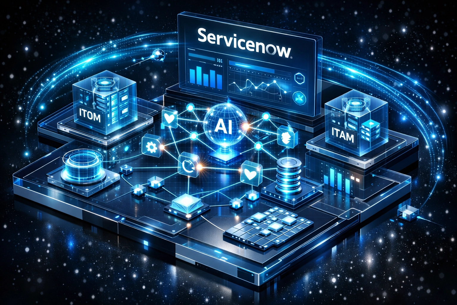 ServiceNow Agentic AI dashboard showing automated ITOM and ITAM workflow integration