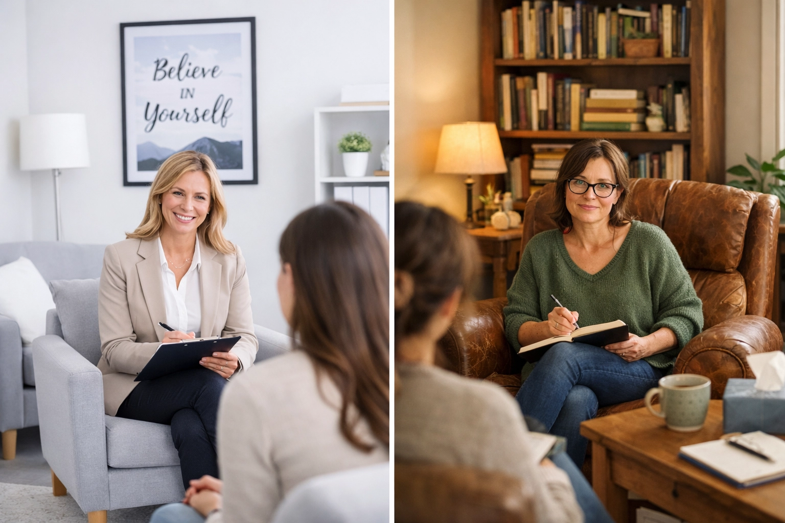 Comparison of generic stock photo therapy office versus authentic behavioral health treatment space